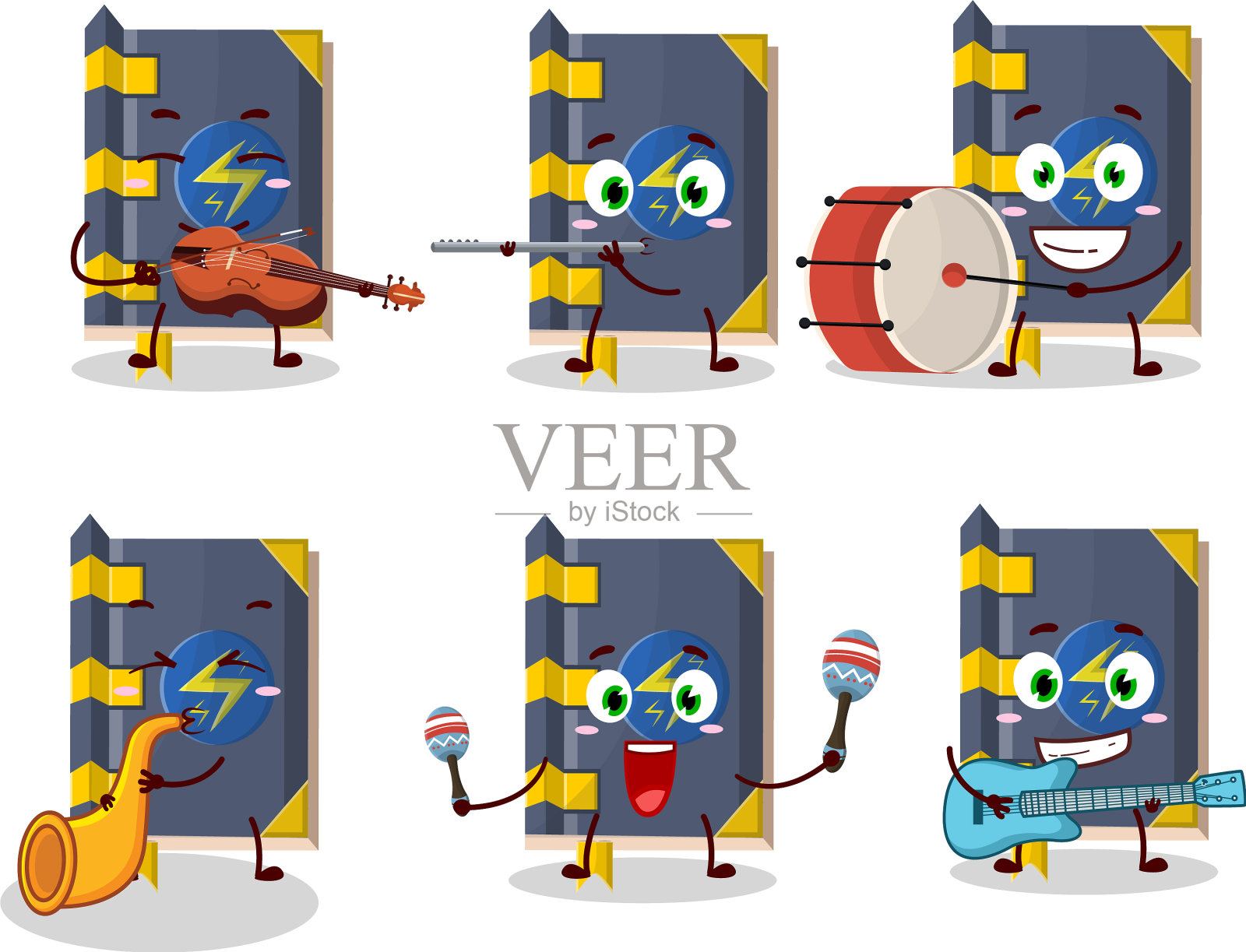 魔法书闪电卡通人物插画图片素材