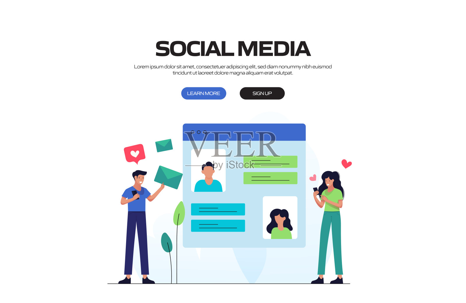 社交媒体概念矢量插图网站横幅，广告和营销材料，在线广告，业务演示等。插画图片素材