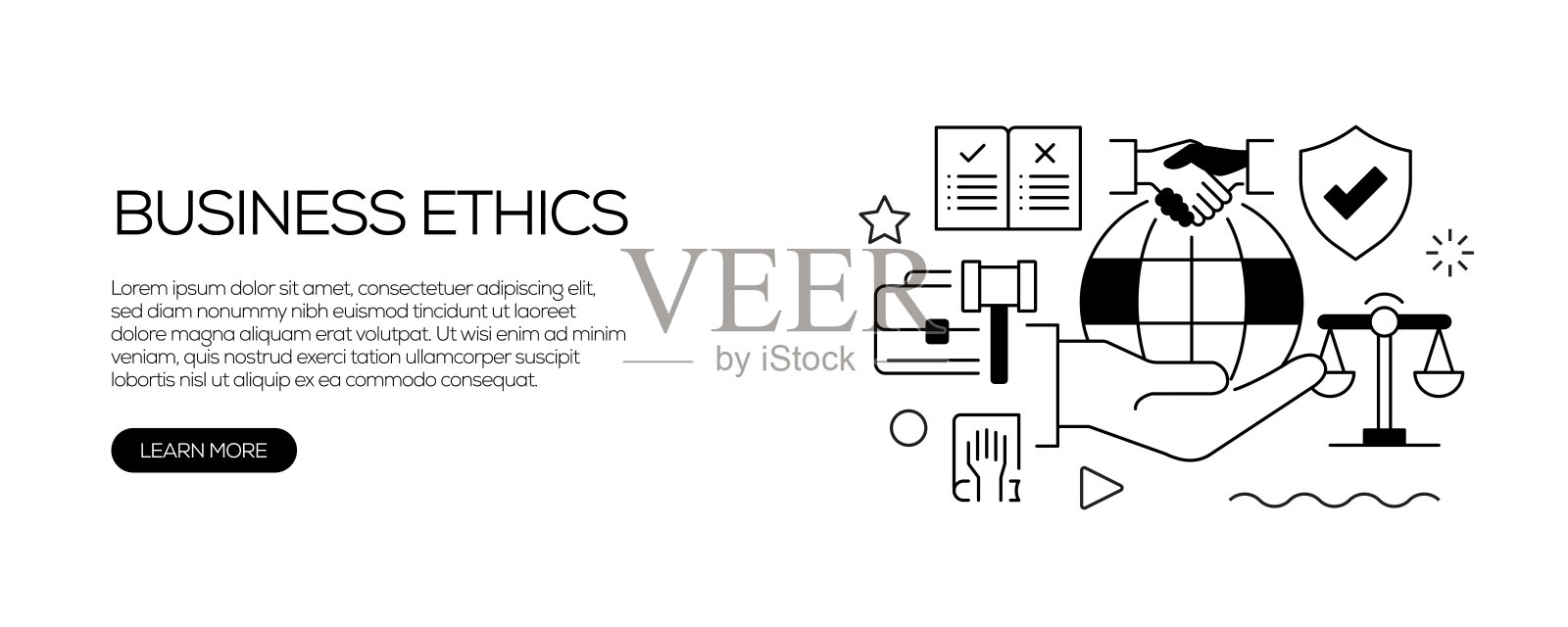 与商业道德相关的网络横幅线条风格。现代线性设计矢量插图的网站横幅，网站标题等。插画图片素材