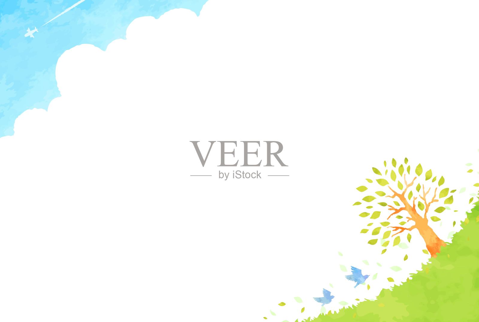 美丽的水彩郁郁葱葱的草木背景插图插画图片素材