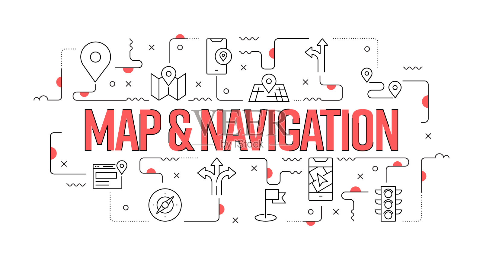 地图和导航网页横幅线风格。现代设计矢量插图插画图片素材