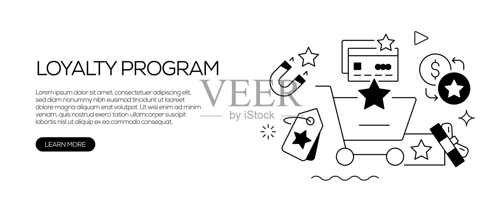 忠诚计划相关的网页横幅线条风格。现代线性设计矢量插图的网站横幅，网站标题等。插画图片素材