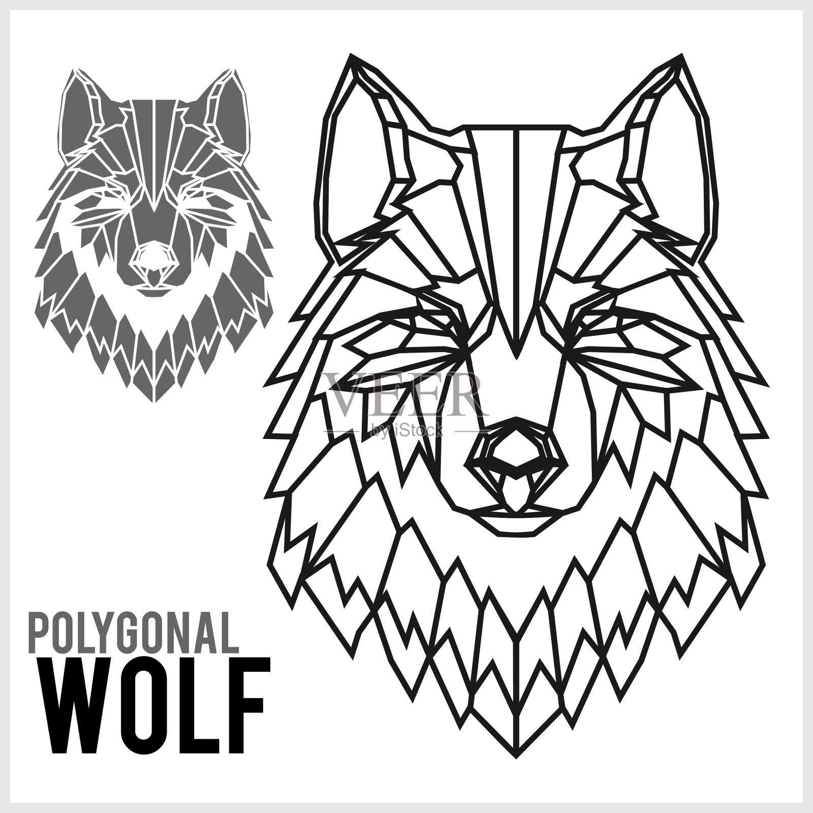 狼头在多边形样式多边形动物插画图片素材