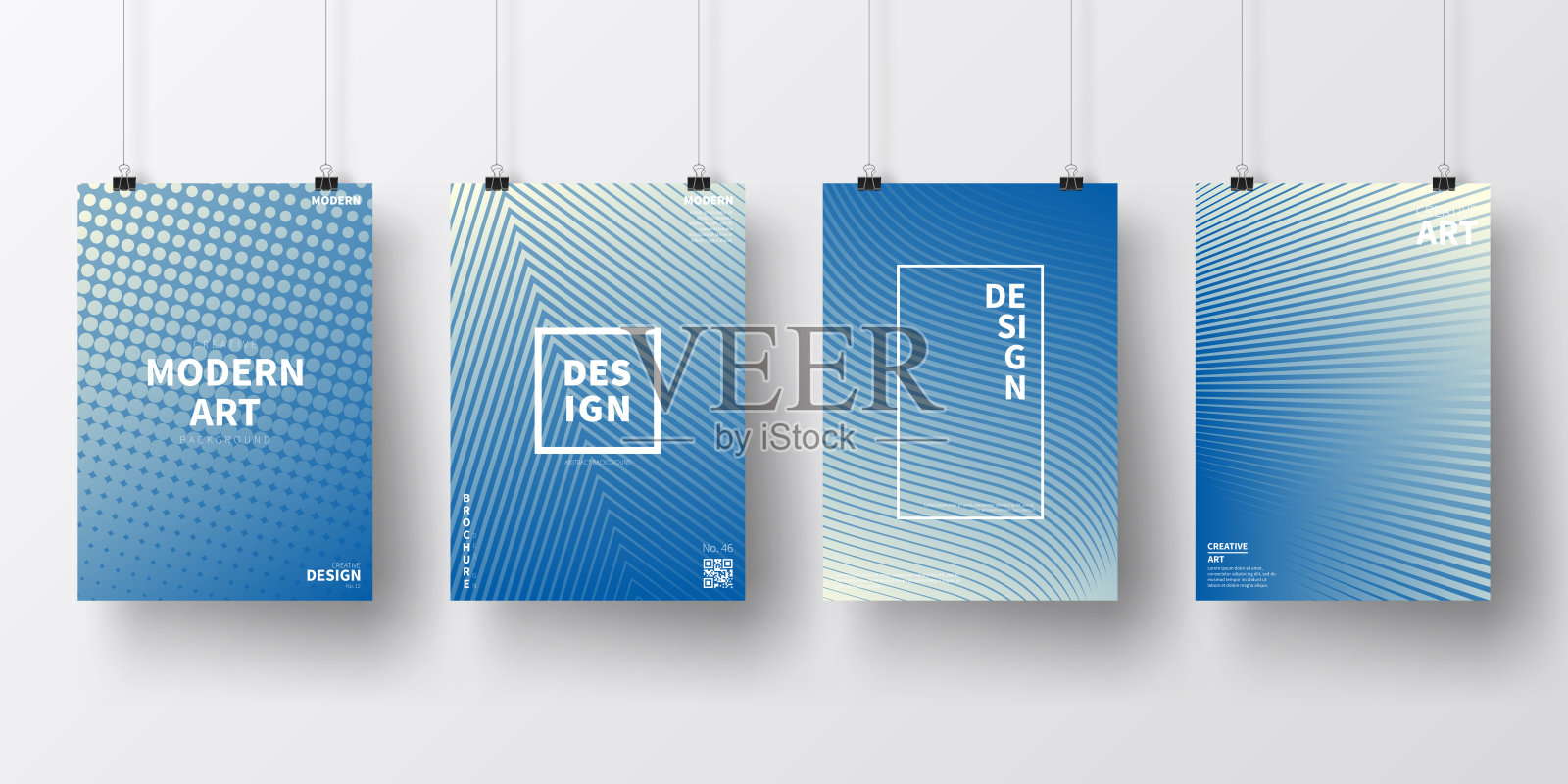 海报与蓝色几何设计，孤立在白色背景插画图片素材