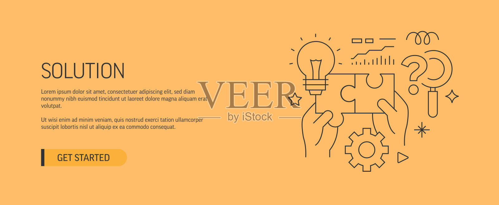 解决方案相关的网页横幅线风格。现代设计矢量插图的网页旗帜，网站标题等股票插图插画图片素材