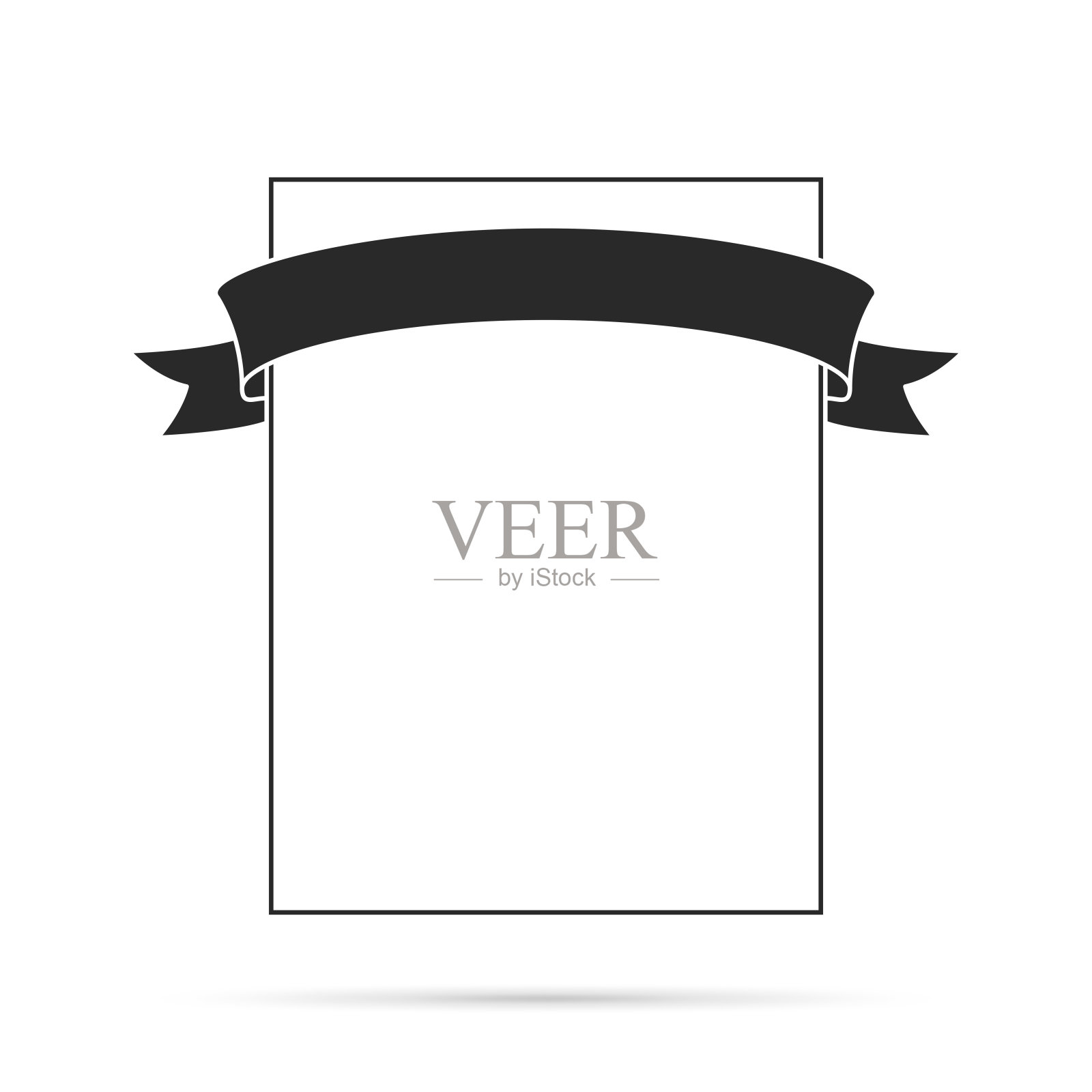 黑色丝带上的空白白色标签-设计元素插画图片素材