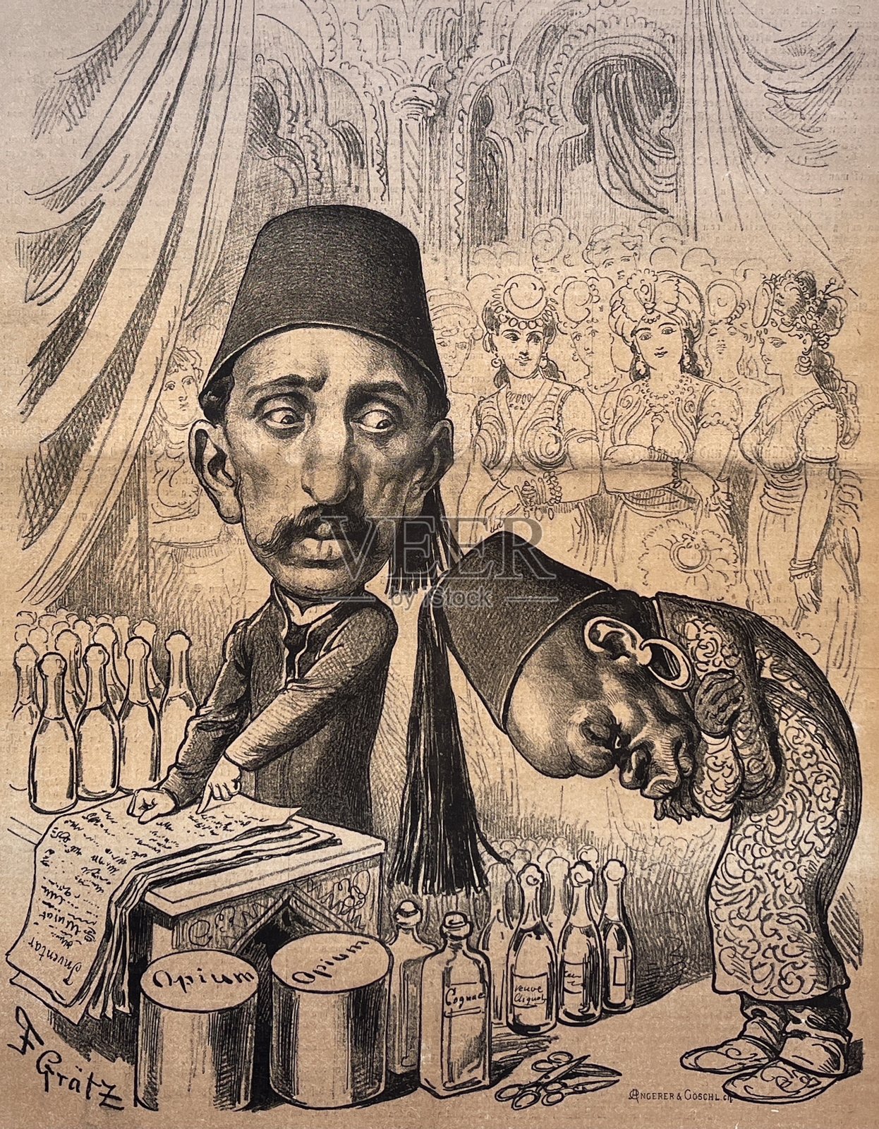 土耳其新苏丹阿卜杜勒•哈米德(Abdul Hamid)责骂他的太监插画图片素材