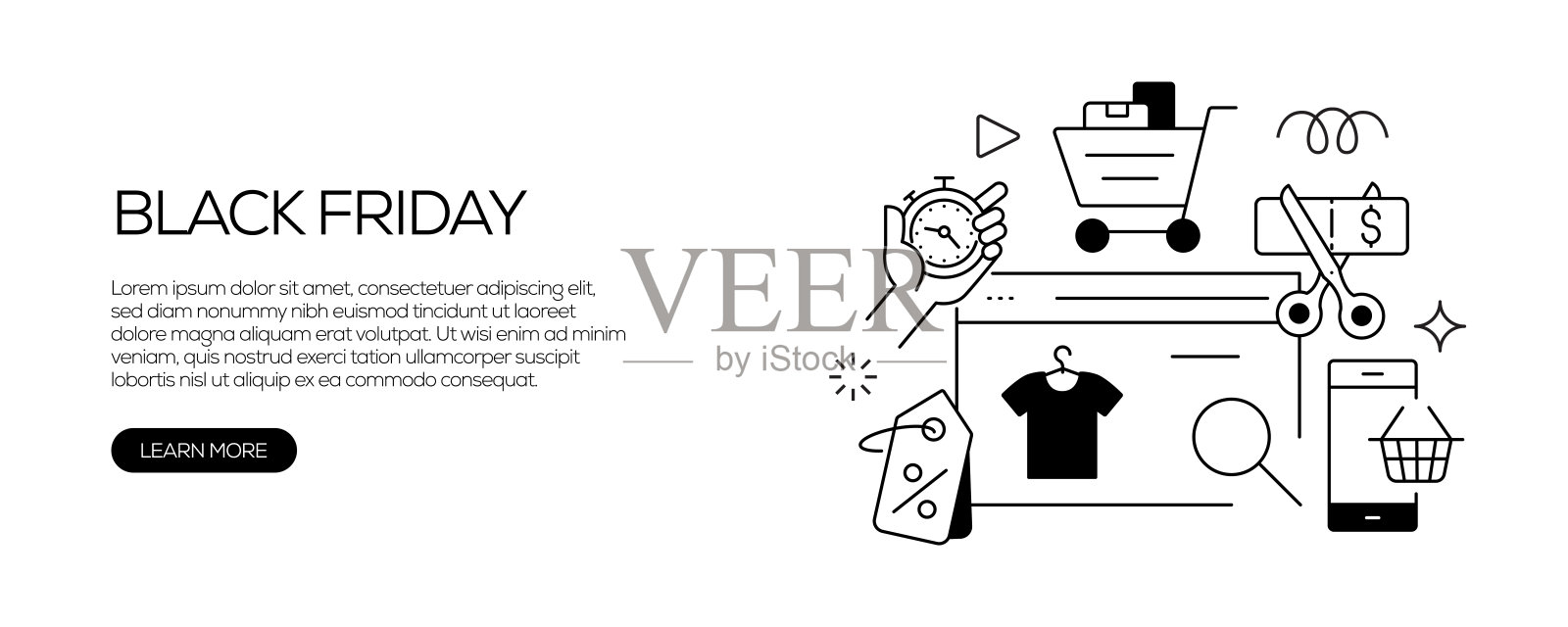 黑色星期五网页横幅线条风格。现代设计矢量插图的网页横幅，网站标题等。插画图片素材