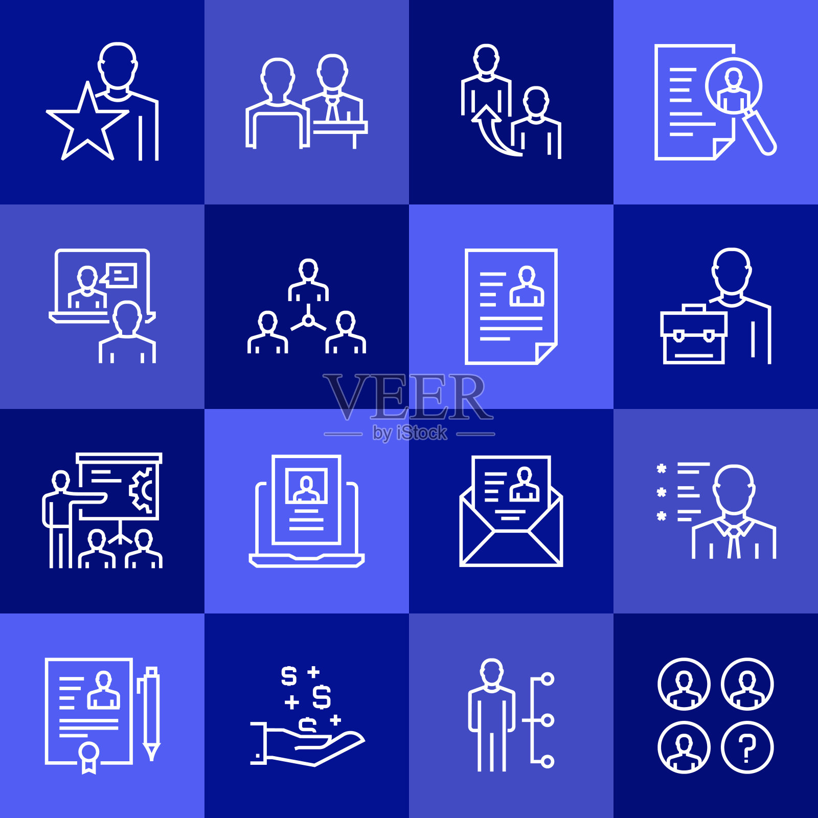 招聘相关的向量线图标的简单设置。大纲符号集合。插画图片素材