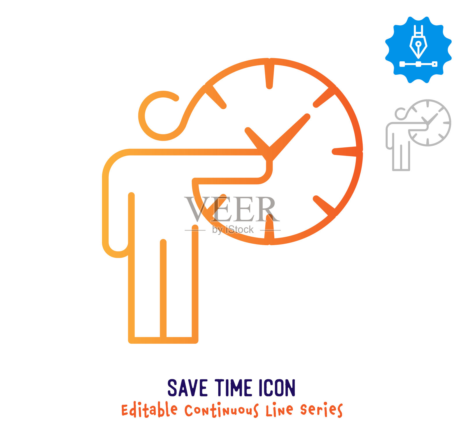 节省时间连续线可编辑笔画线插画图片素材