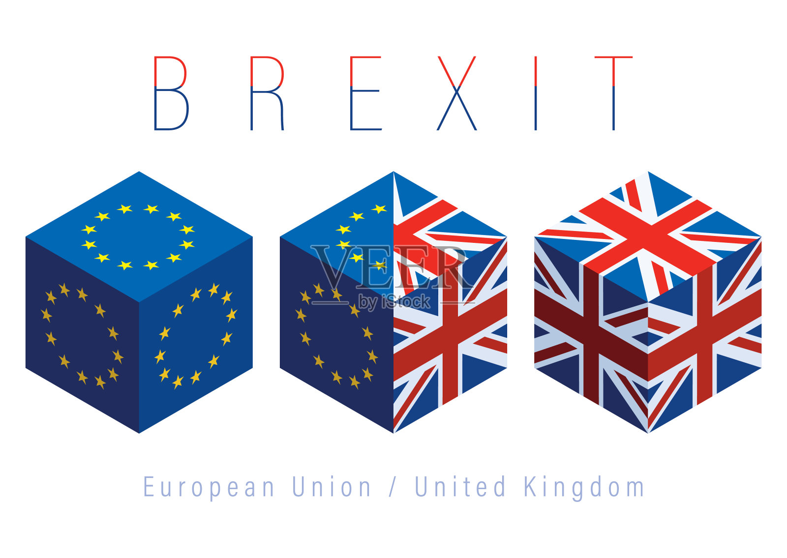 英国和欧盟旗帜立方体插画图片素材