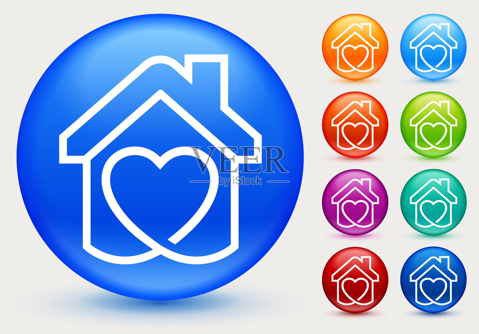 带有心形图标的简单房子插画图片素材