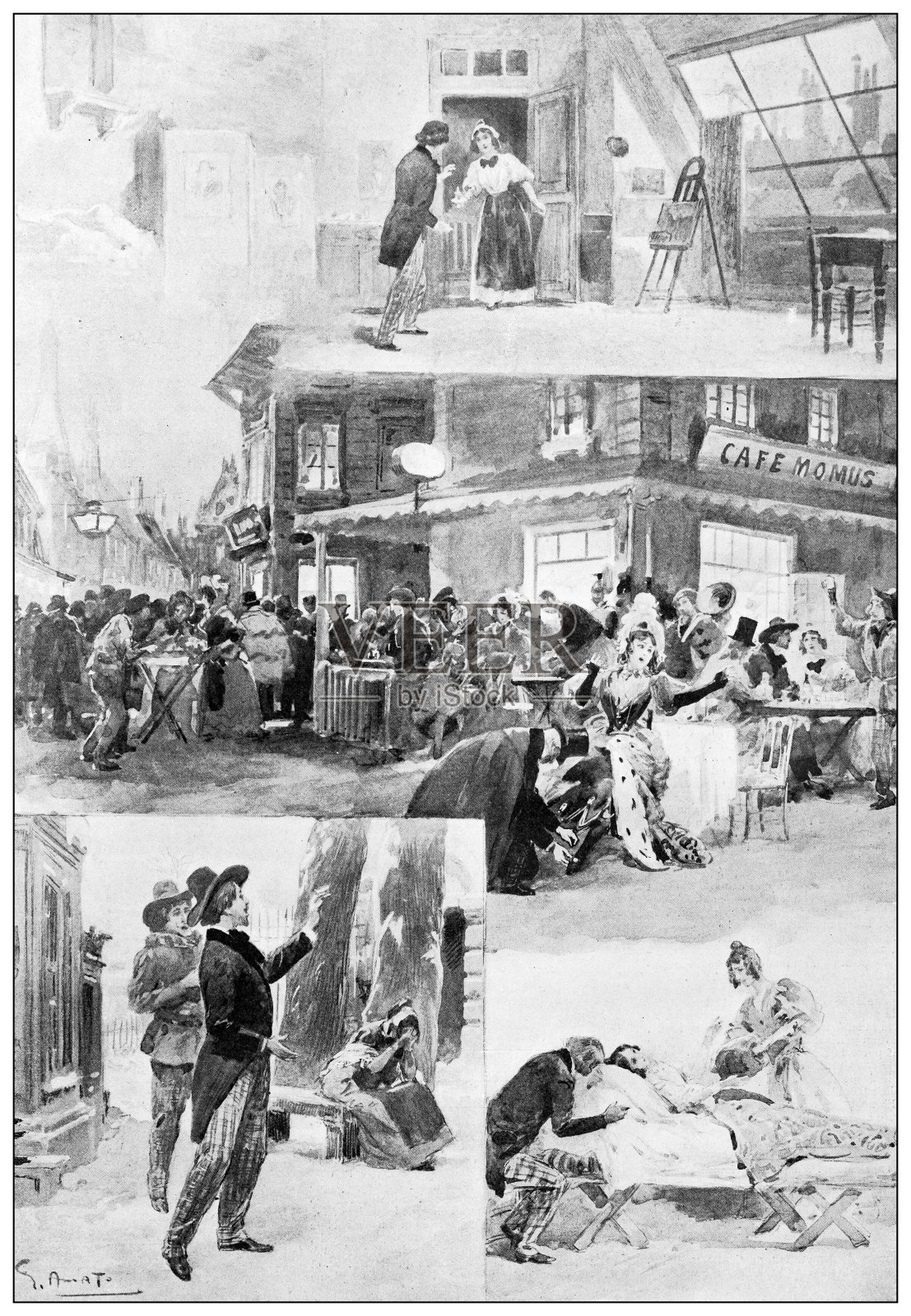 古玩形象:《波希米亚人的生活》，贾科莫·普契尼，戏剧插画图片素材