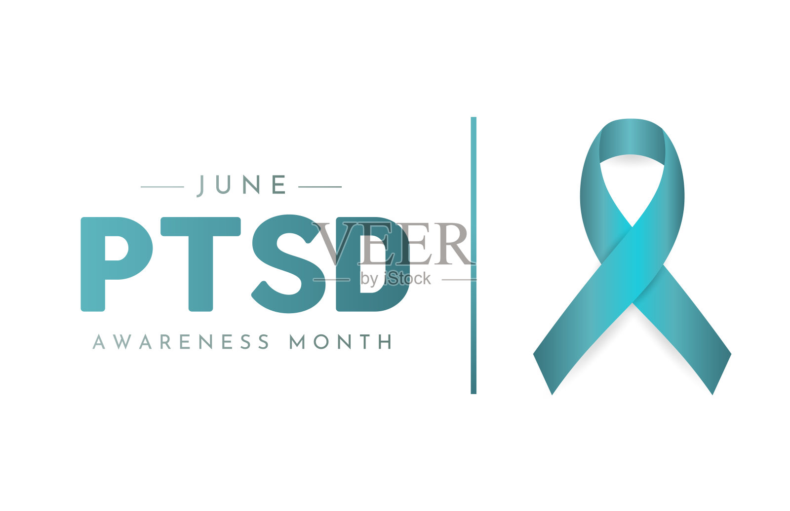 创伤后应激障碍意识月卡，六月。向量插画图片素材