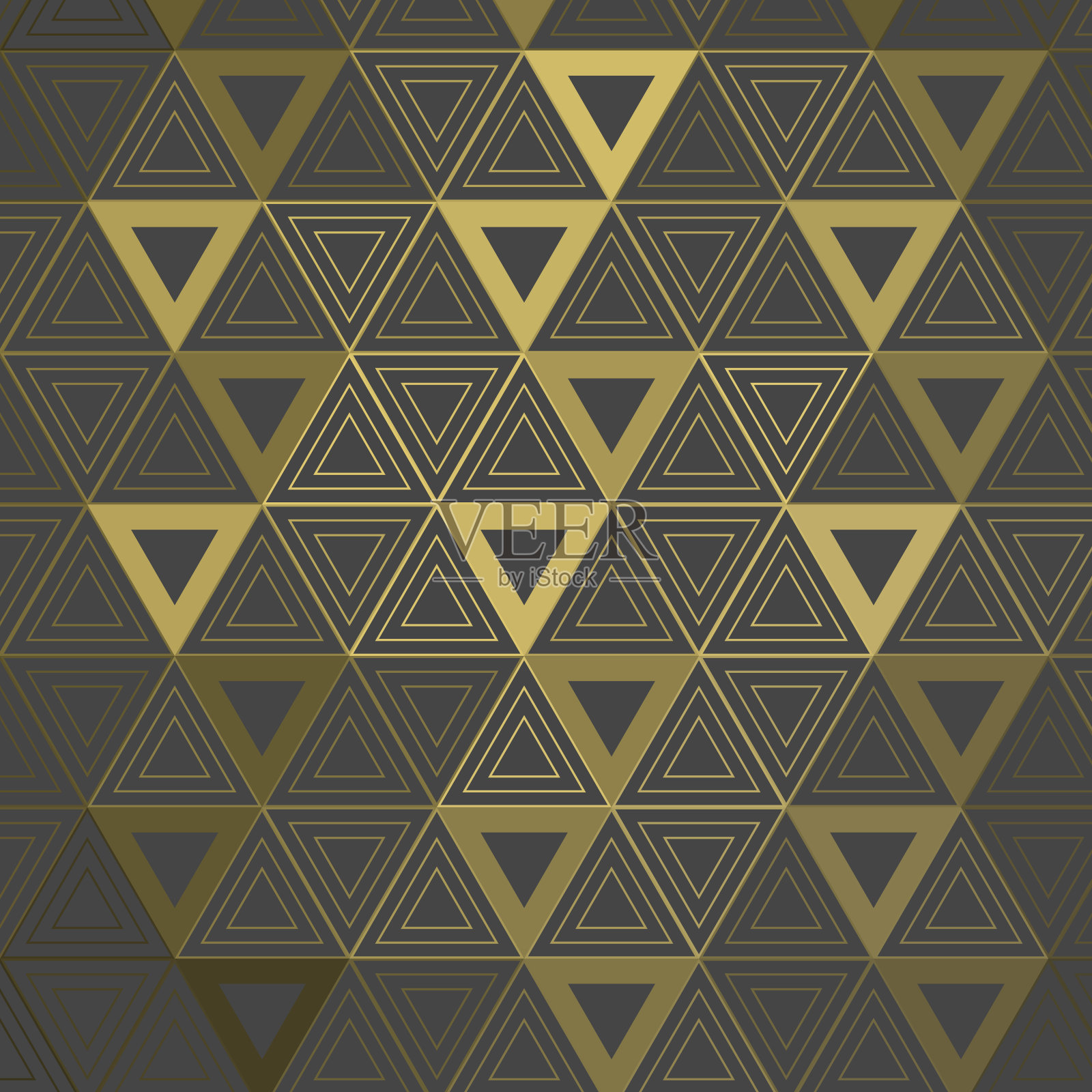 同样大小，三角形的双图案与金色的3d反射。模式背景说明。深灰色的。插画图片素材