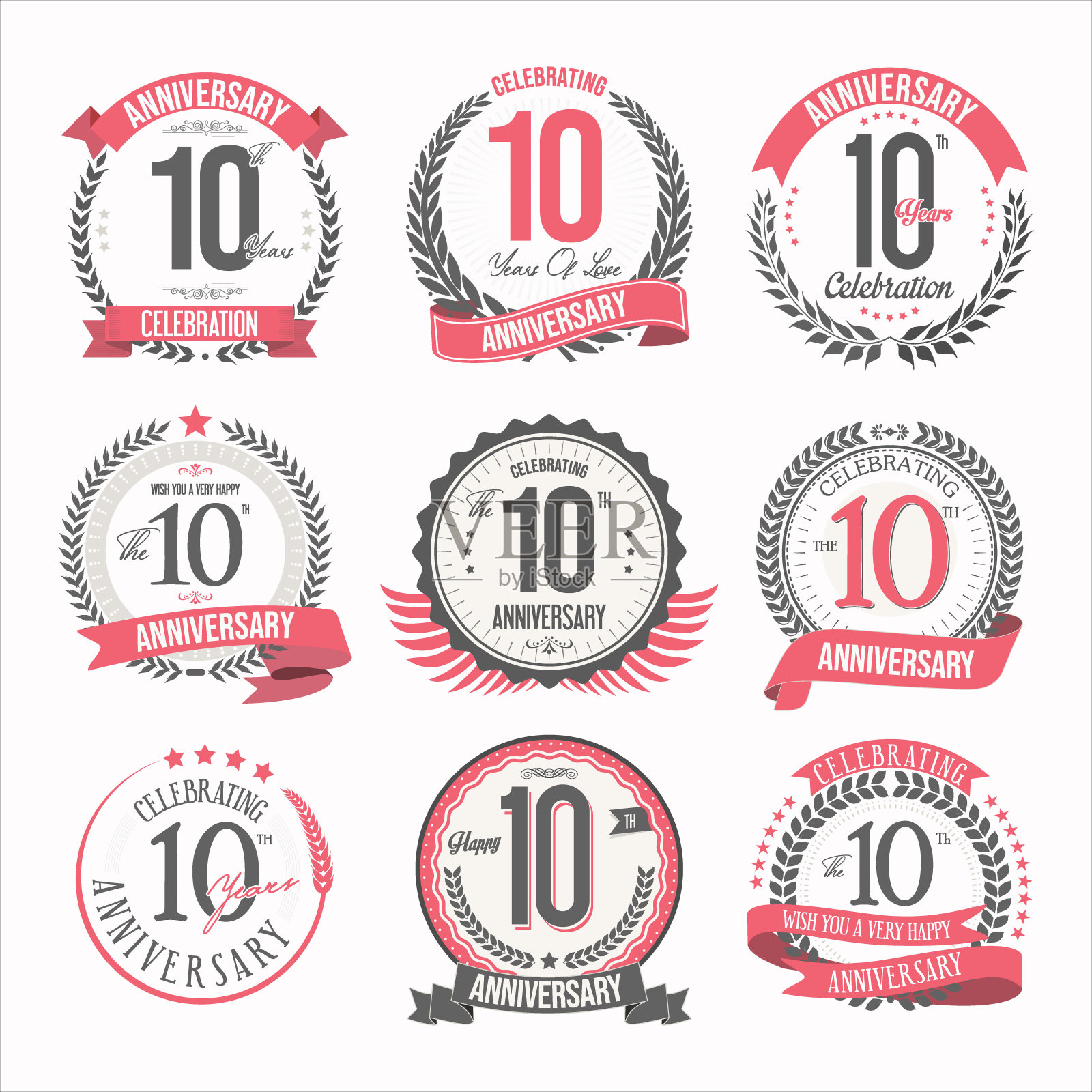 收集周年徽章和复古设计标签插画图片素材