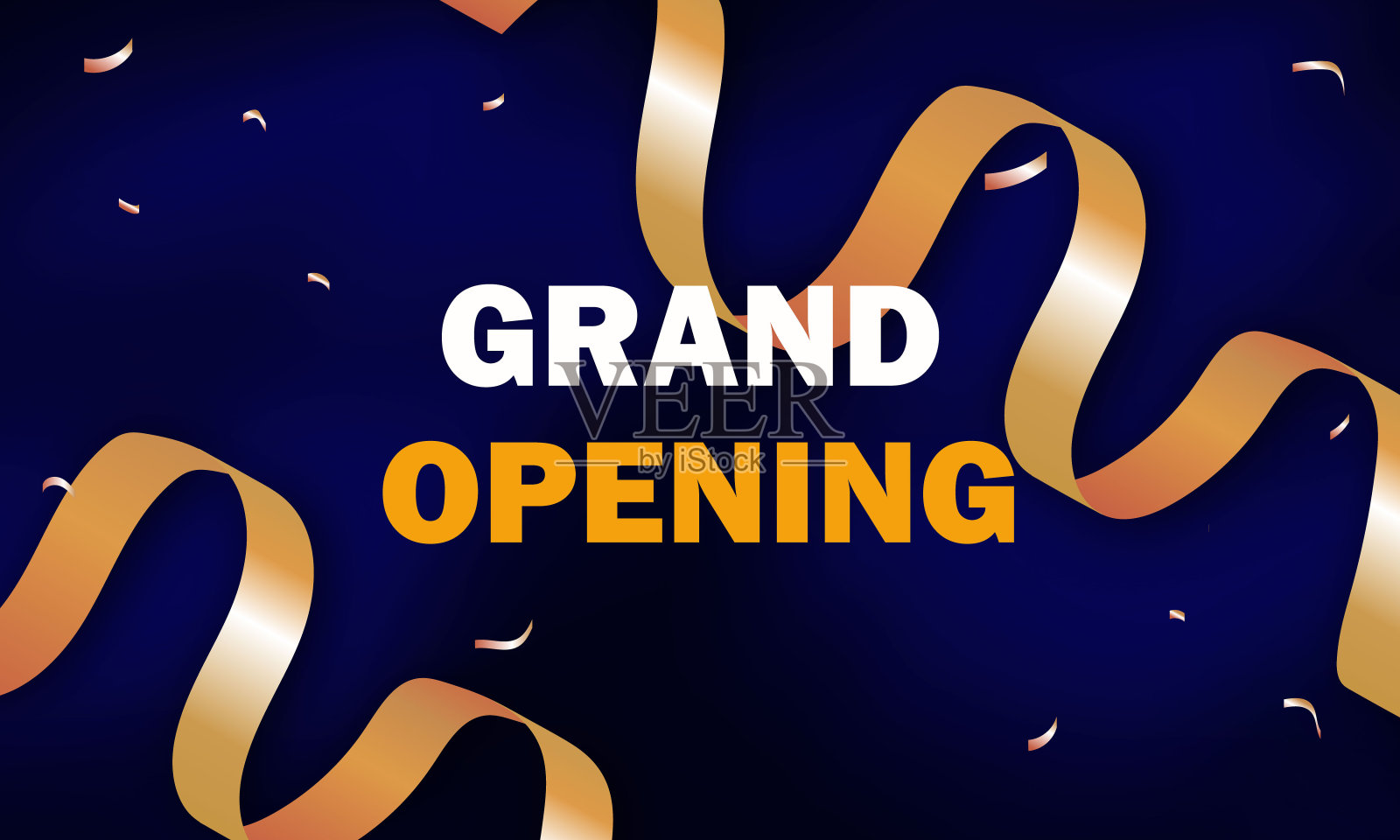 盛大的开幕邀请横幅与悬浮的金色丝带和框架。矢量插图原图插画图片素材
