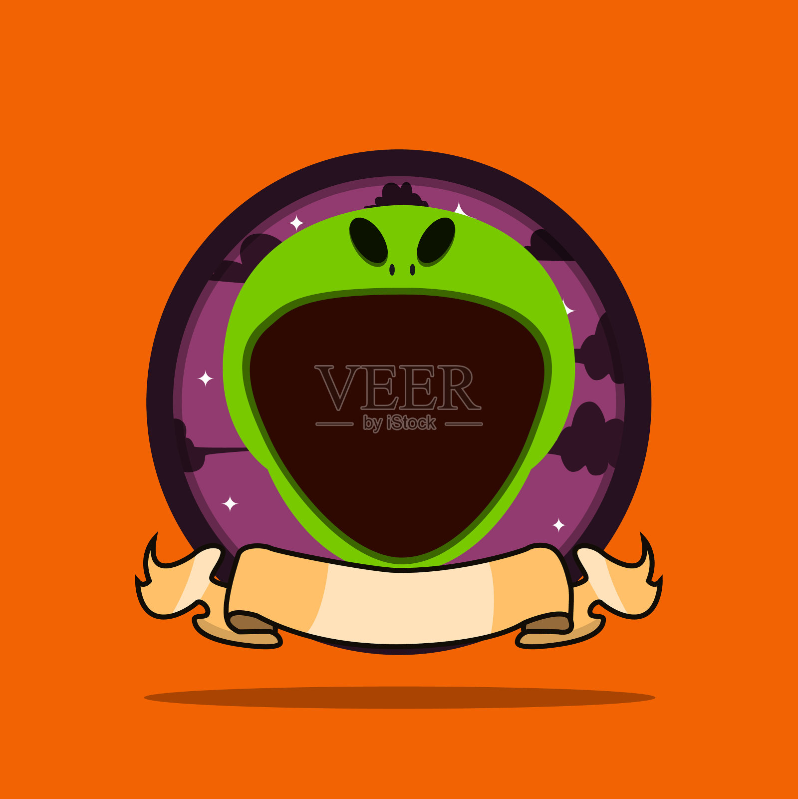 古董怪物头圈标签与外星人插画图片素材