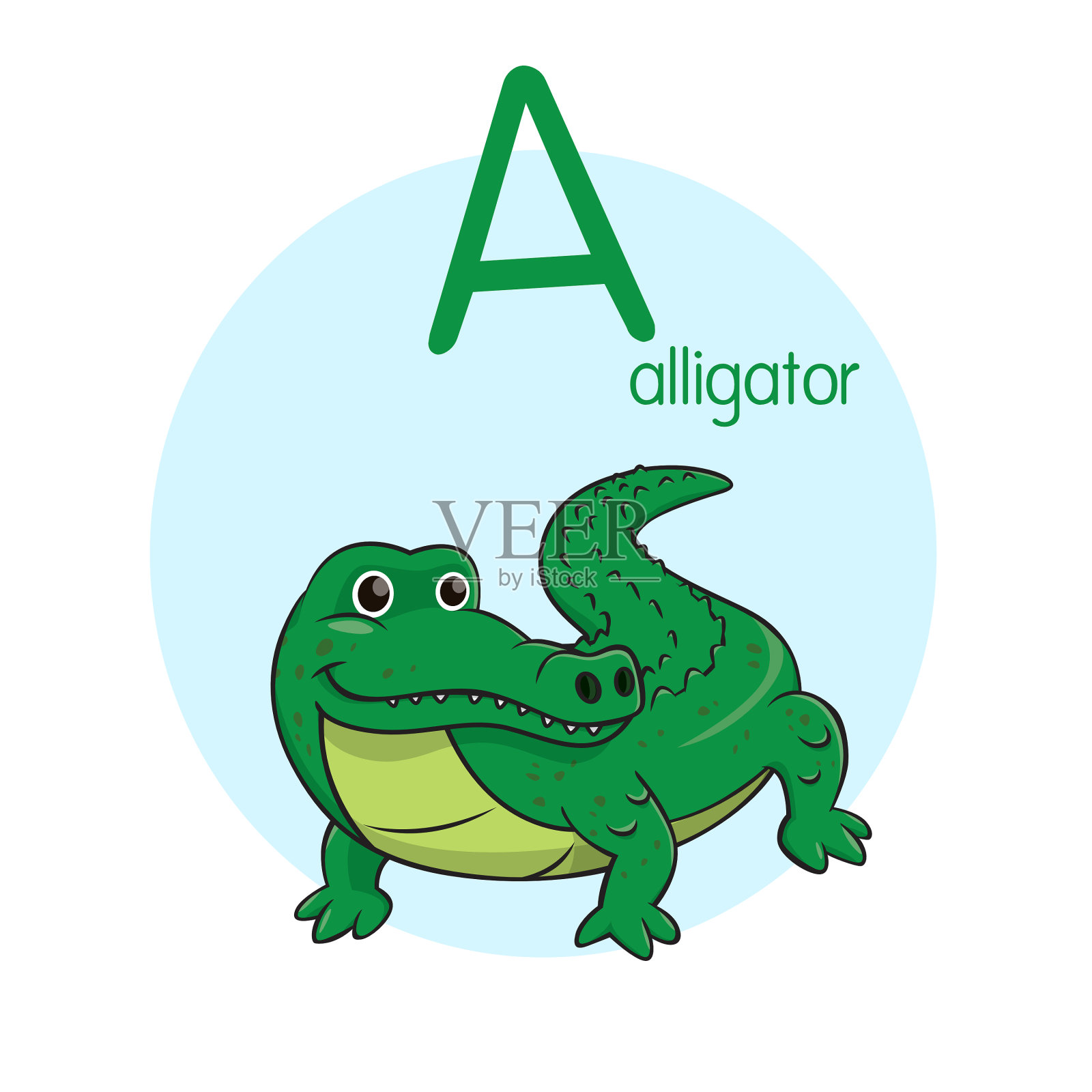 矢量插图鳄鱼与字母A大写或大写字母为儿童学习实践ABC插画图片素材