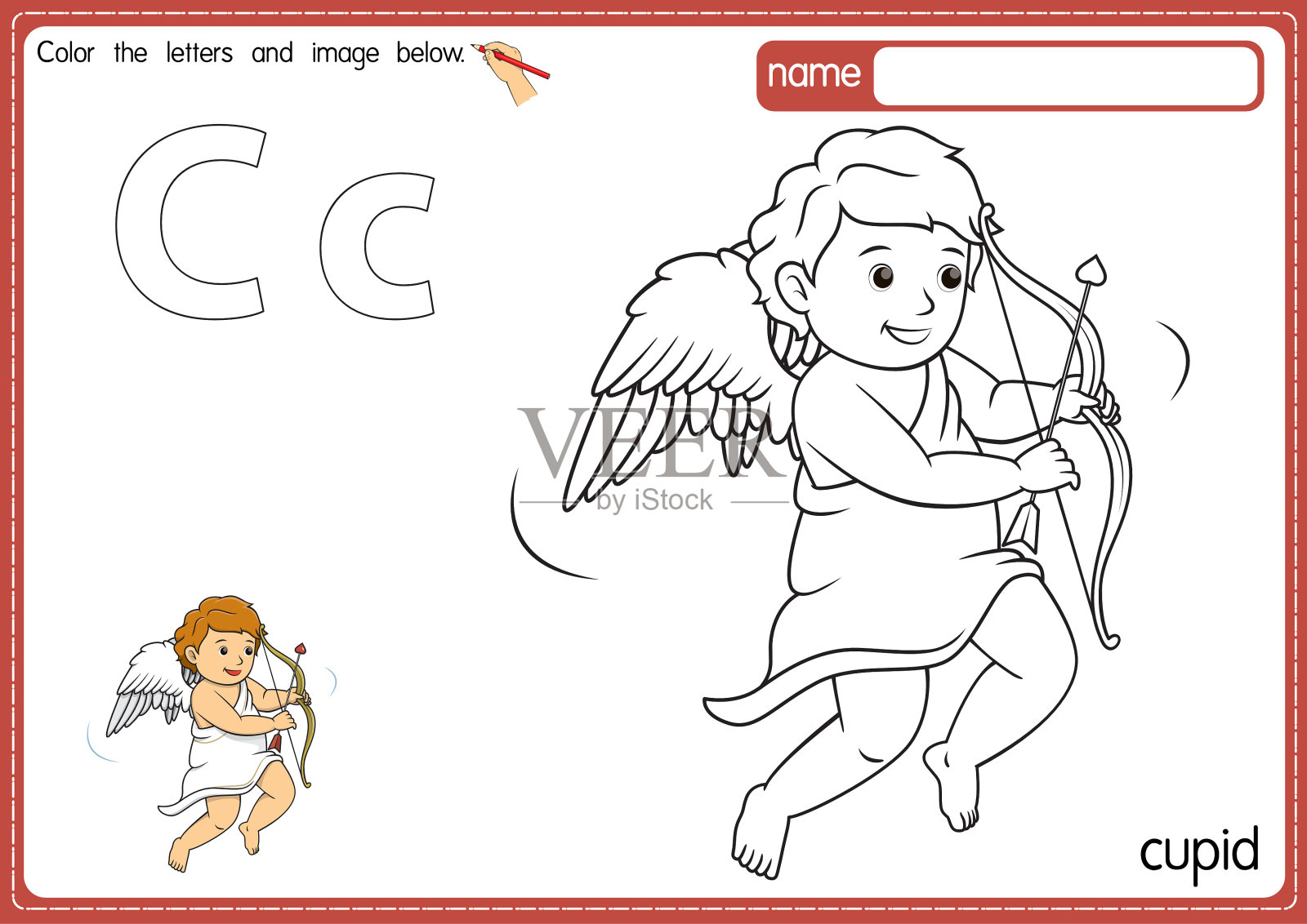 儿童字母填色书，C：丘比特插画图片素材