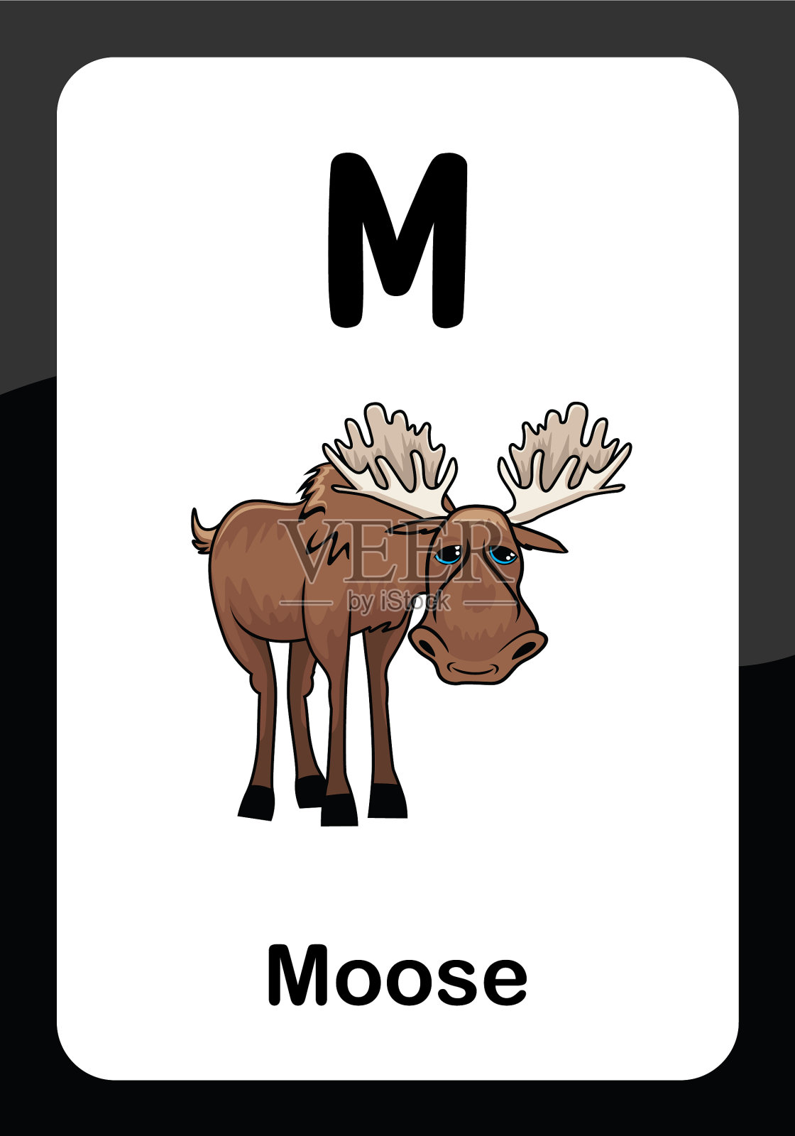 动物字母卡片- m代表驼鹿插画图片素材