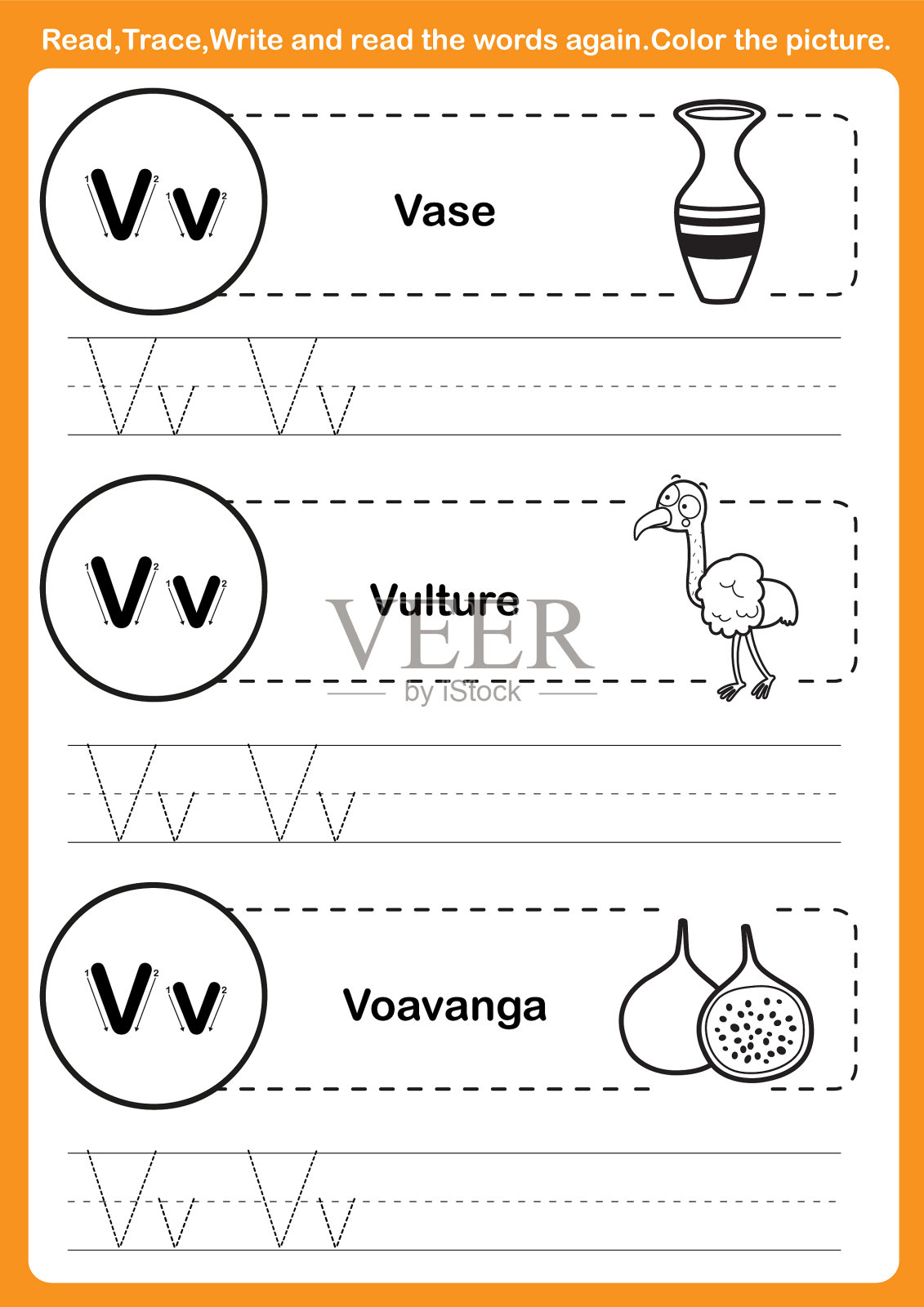 用卡通词汇进行字母练习插画图片素材