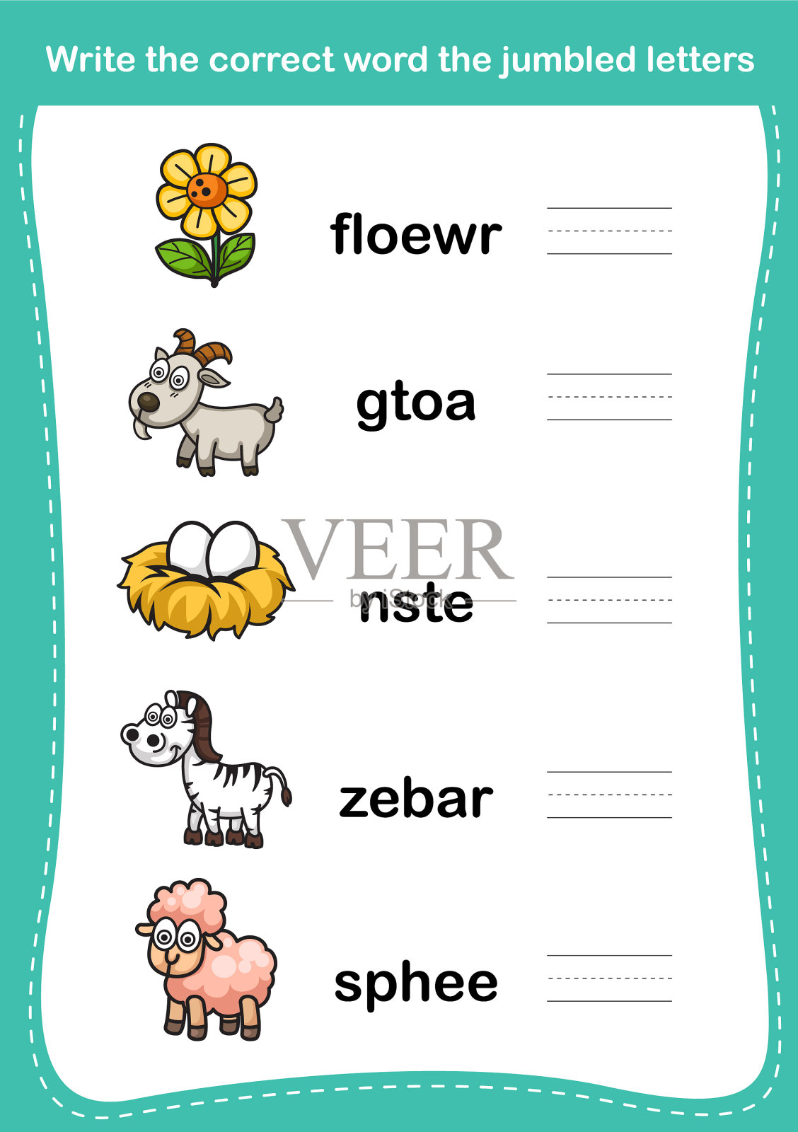 把错杂的字母写出正确的单词插画图片素材