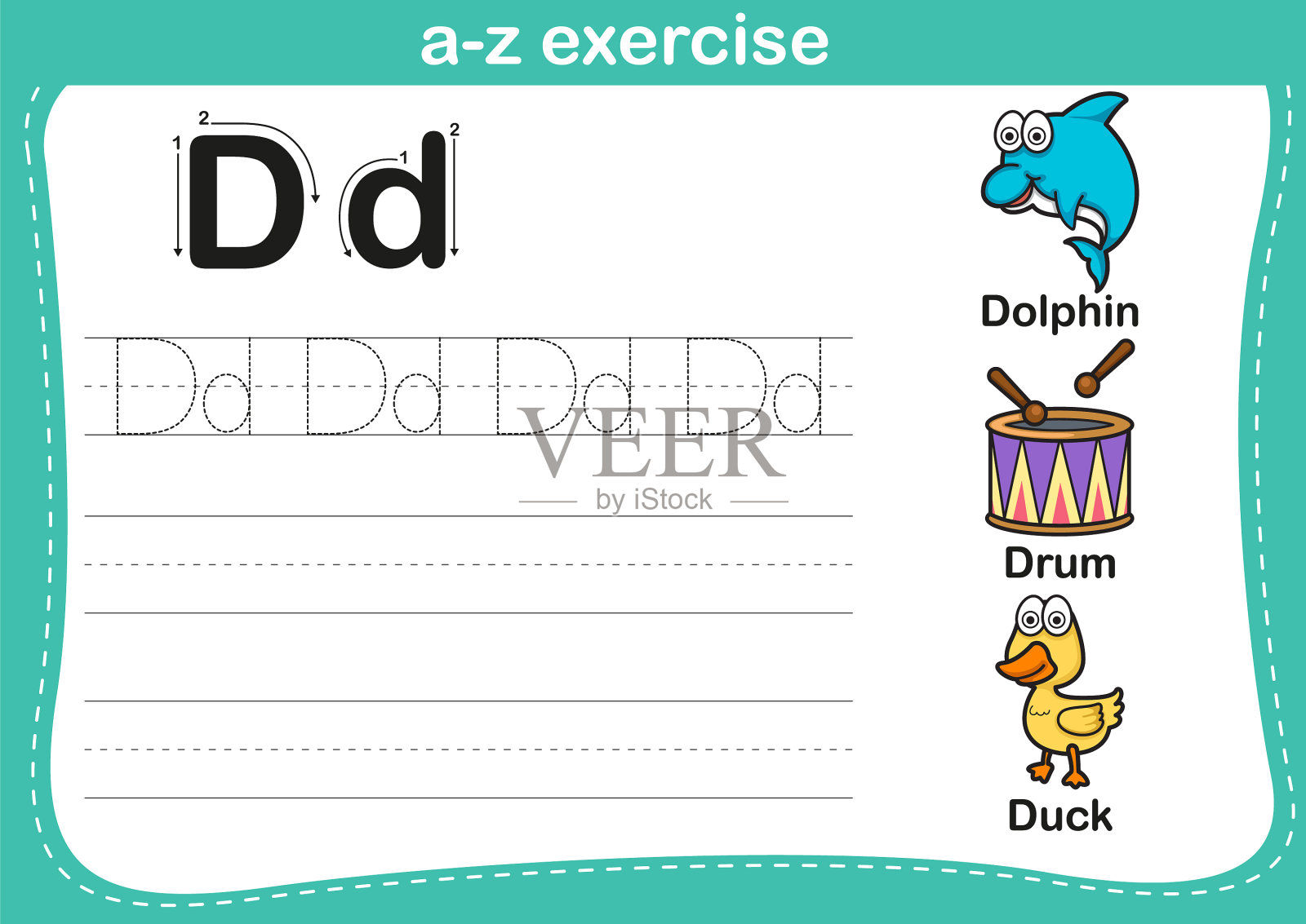 用卡通词汇练习字母a-z插画图片素材