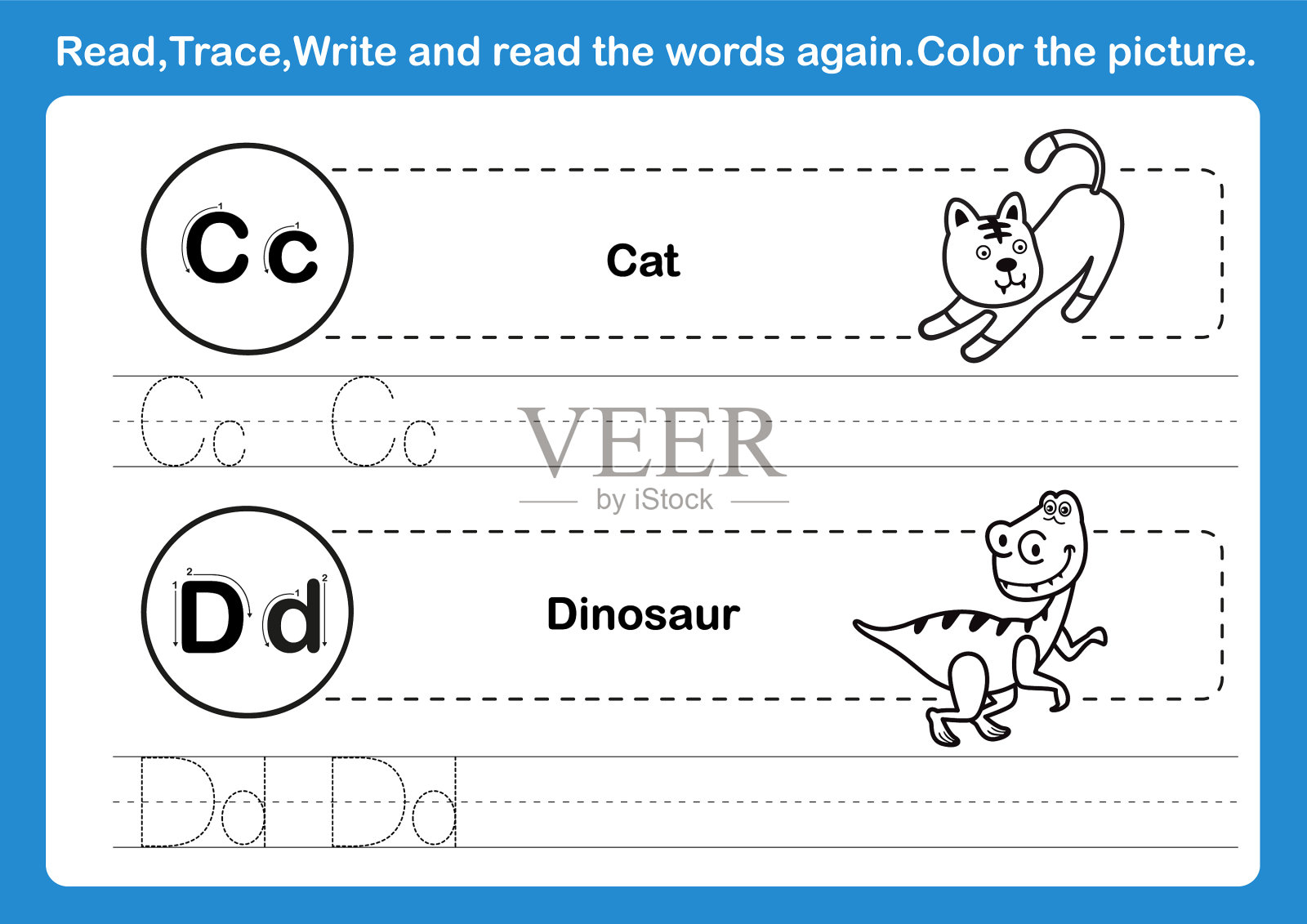 用卡通词汇进行字母c-d练习插画图片素材