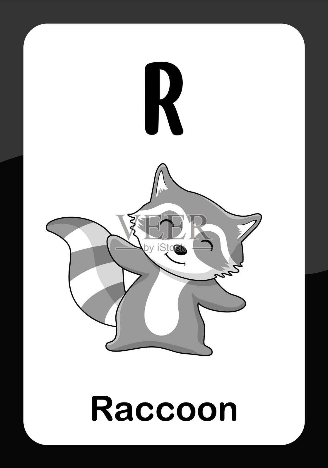 动物字母卡片- r代表浣熊插画图片素材