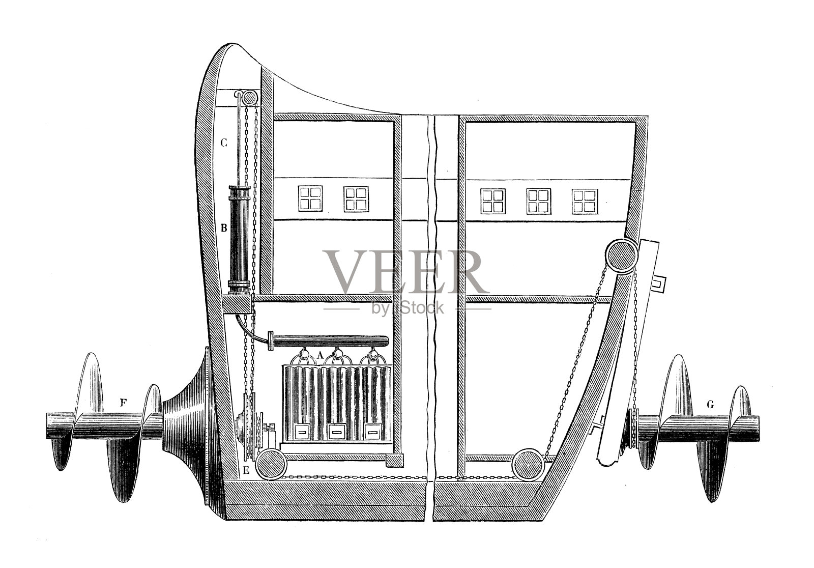 科学发现的古董插图:蒸汽动力插画图片素材