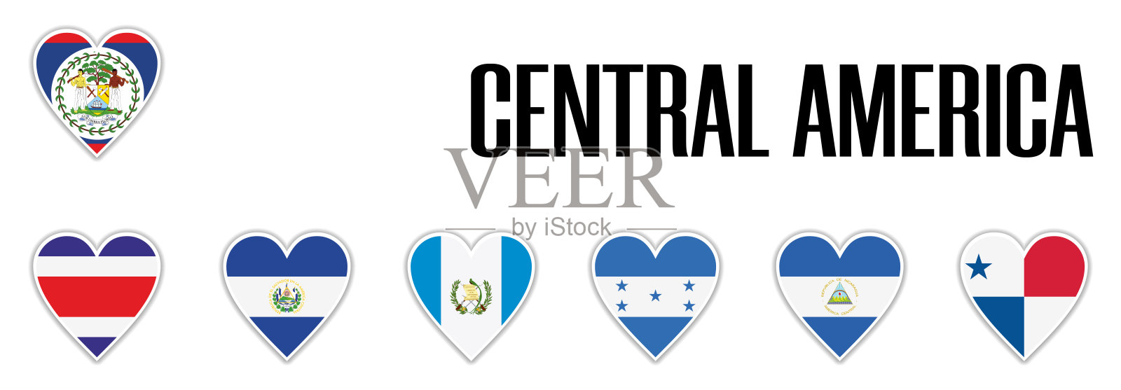 将中美洲的旗帜用阴影和白色的轮廓印在心中插画图片素材