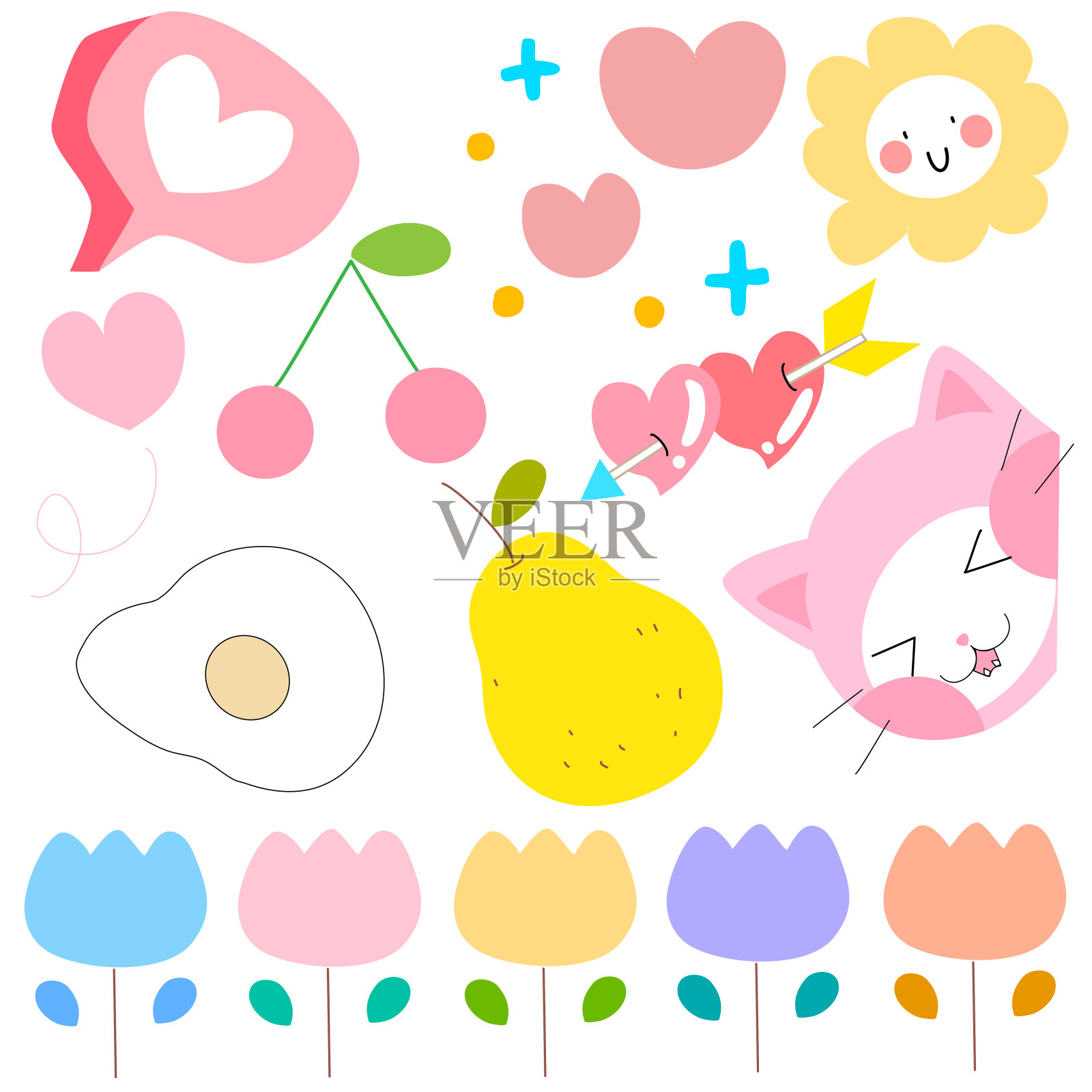 可爱的贴纸套装插画图片素材