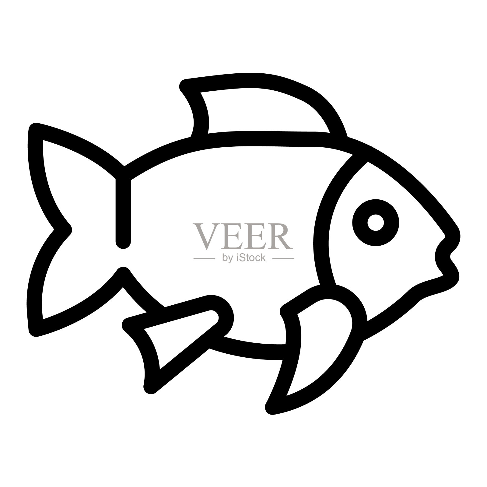 鱼线图标，英文早餐概念，鱼矢量标志在白色背景，鱼轮廓风格移动概念网页设计。矢量图形。插画图片素材