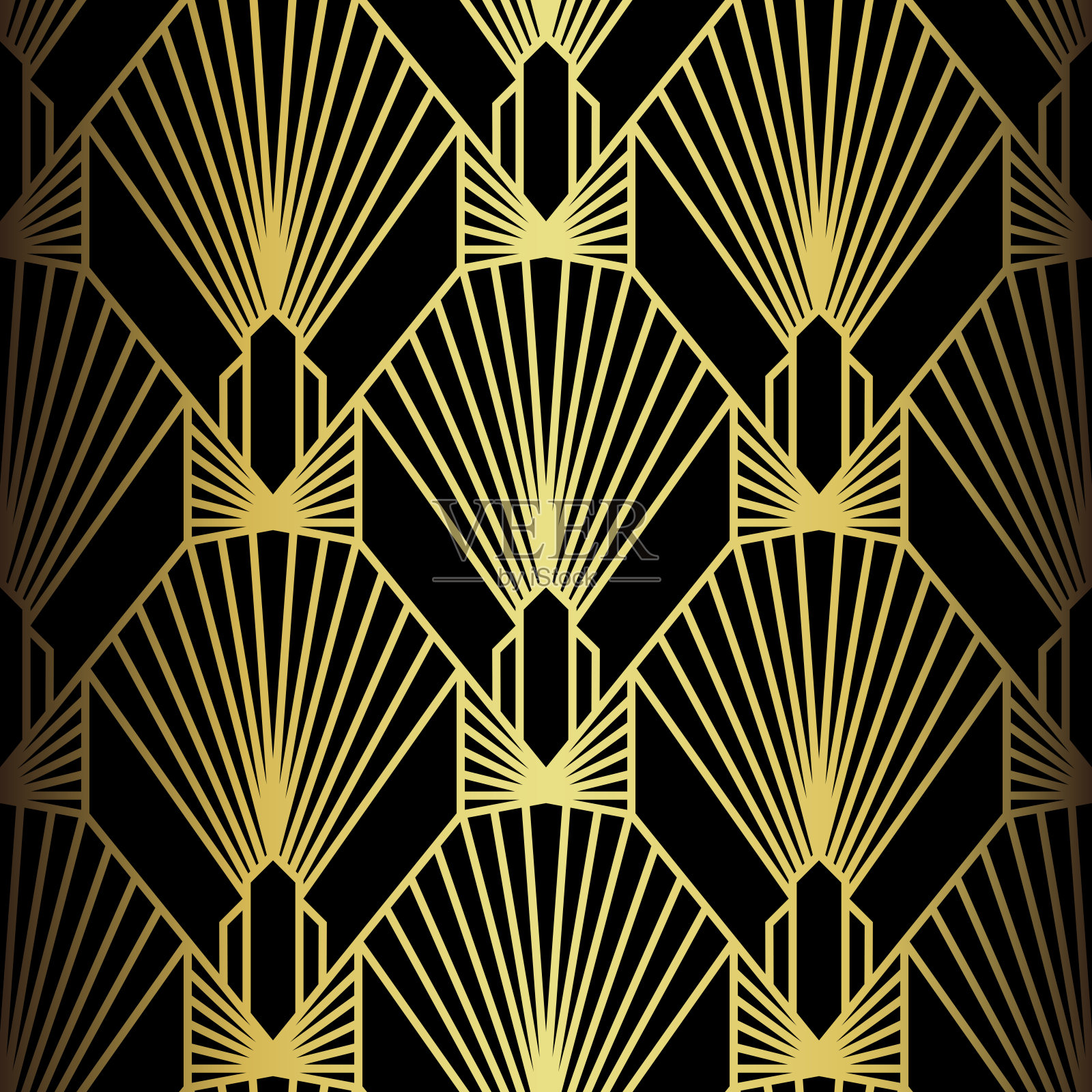 装饰艺术图案。矢量背景在20世纪20年代的风格。金黑色质地插画图片素材