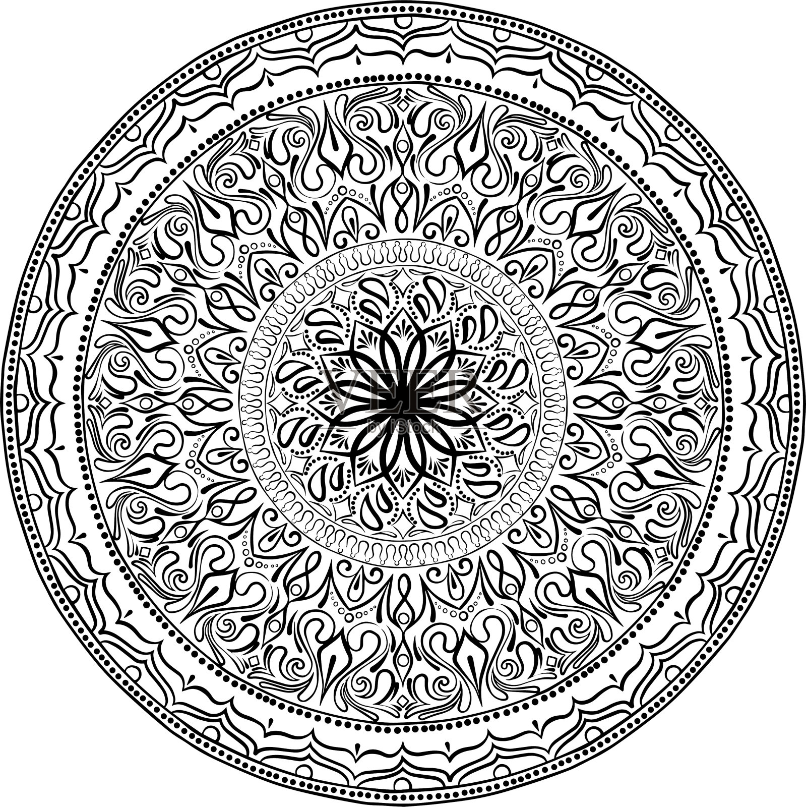 矢量画花卉圆形蕾丝曼陀罗插画图片素材