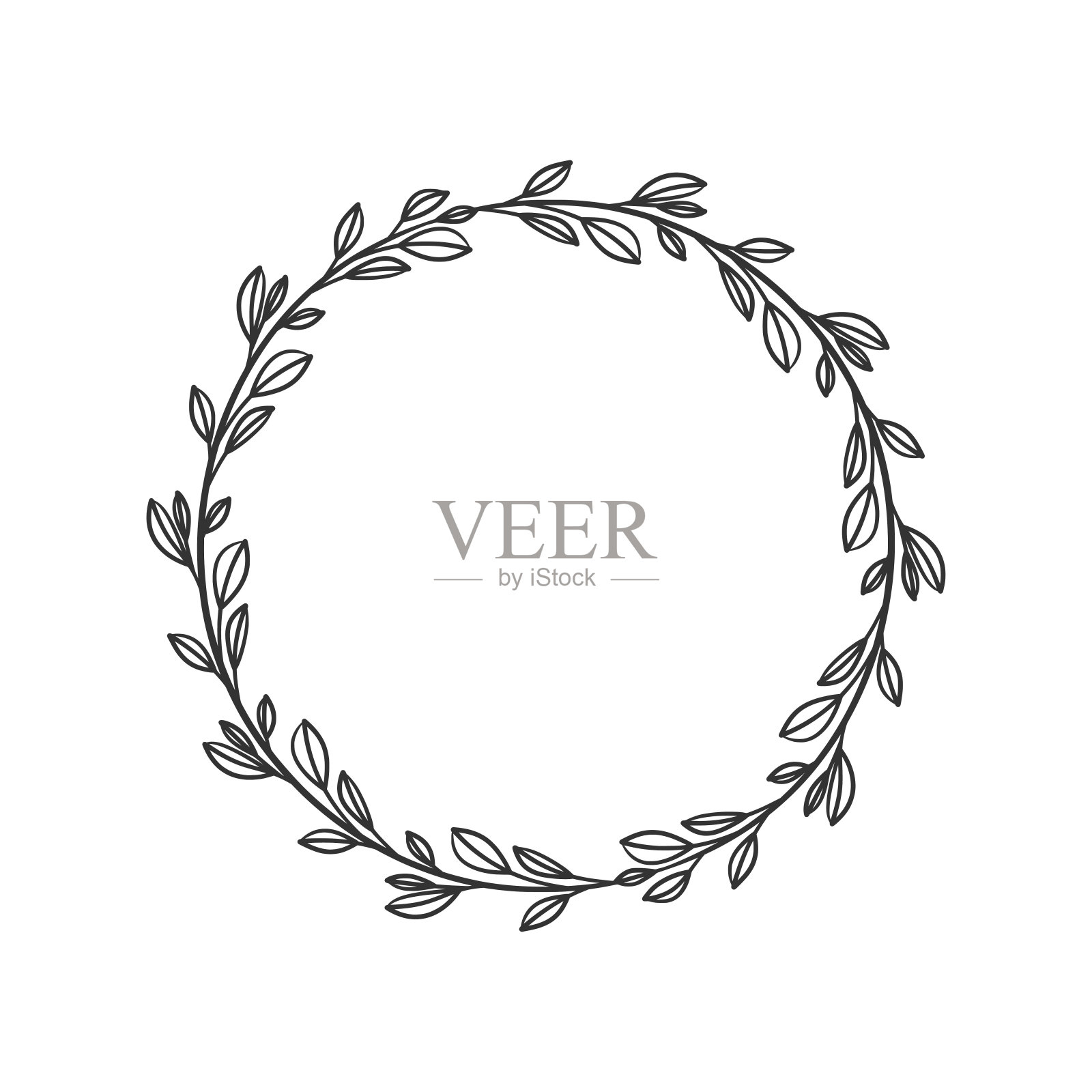 手绘花环圆形矢量艺术黑色和白色插画图片素材