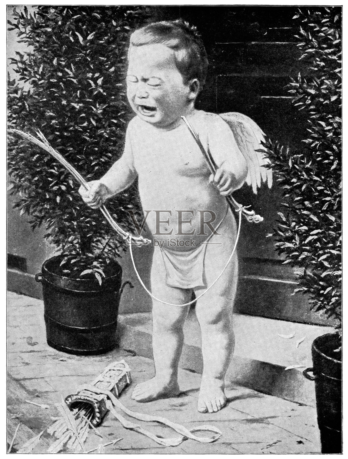 《用破碎的弓哭泣的丘比特》爱德华·迪伦著——19世纪插画图片素材