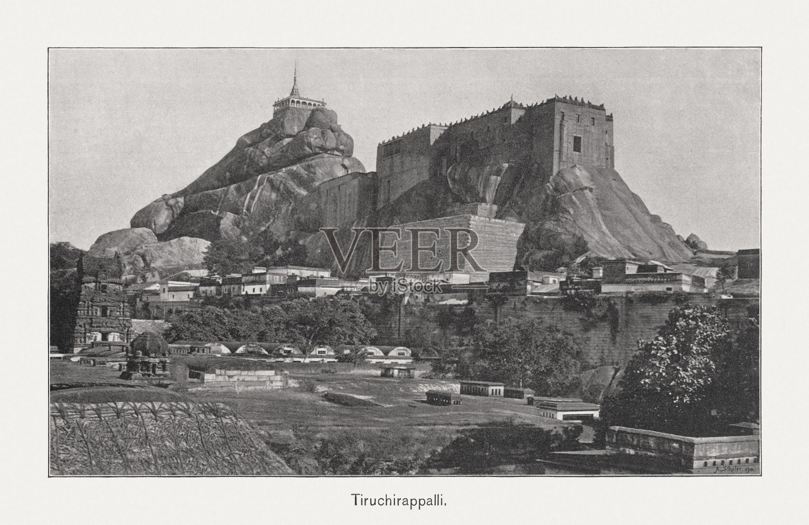 Tiruchirappalli岩堡，泰米尔纳德邦，印度，光栅印刷，1897年出版插画图片素材
