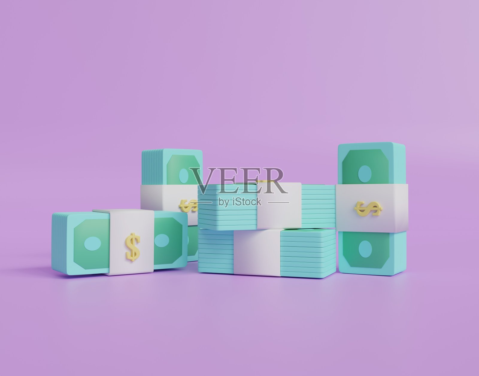 3D图标货币钞票的背景，硬币，网上支付和支付的概念。3d商业，银行，金融，投资，存钱，银行紫色背景。照片摄影图片