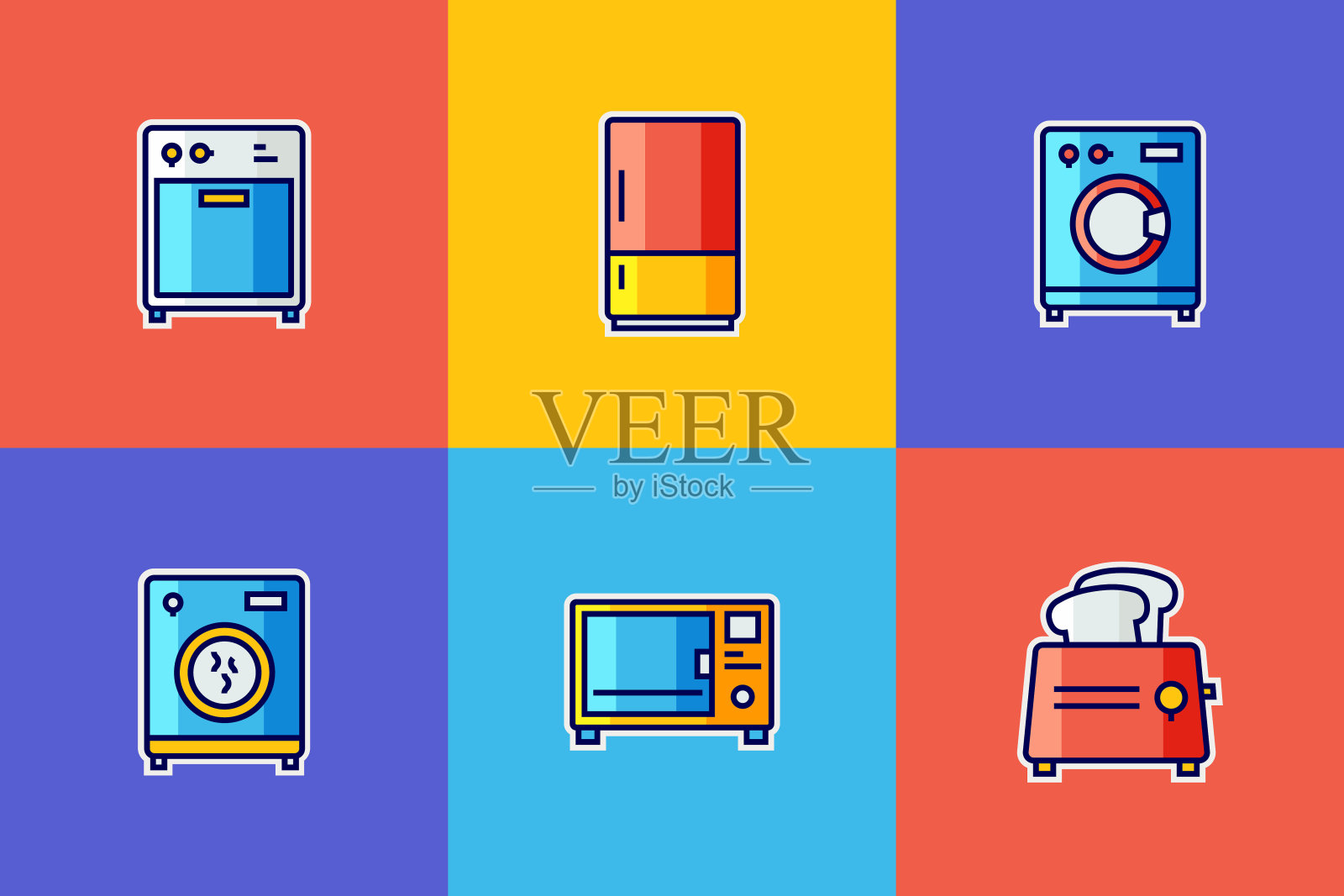 家用电器相关的平线图标。向量符号说明。图标素材