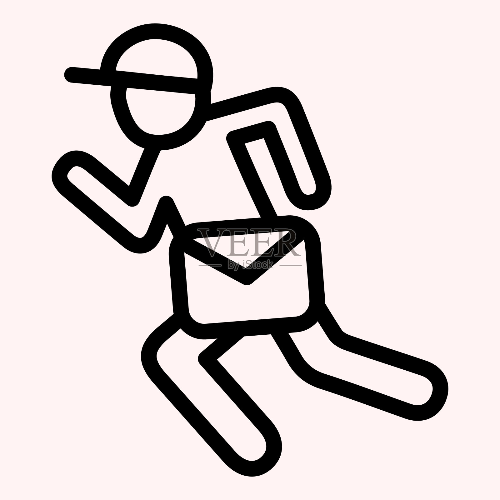 邮差与袋线图标。邮递员，跑腿的，快递员。邮政服务矢量设计概念，轮廓风格的象形文字在白色的使用和应用程序。插画图片素材