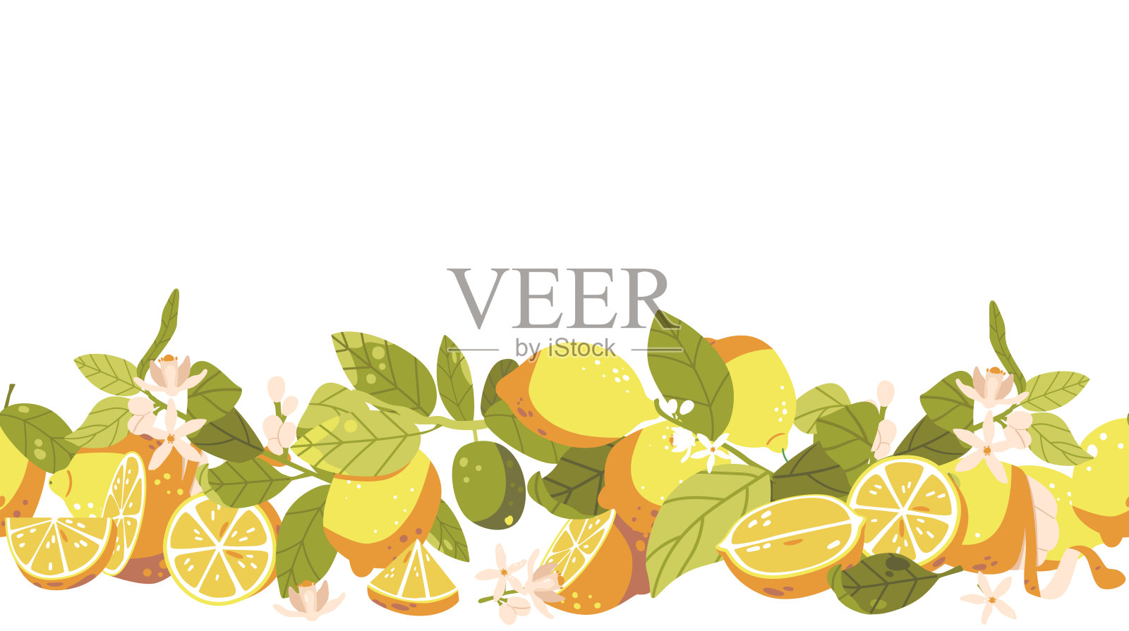 以充满活力的柠檬分散在背景上的无缝图案，创造一个清爽和热情的设计插画图片素材