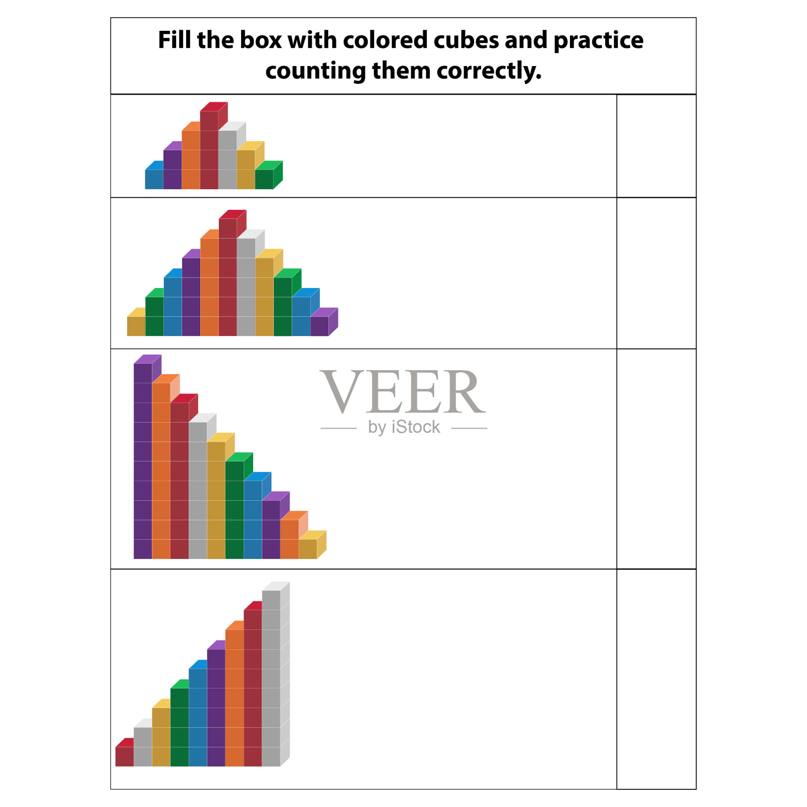彩色立方体金字塔计数练习。3d更多的彩色立方体形状。数学上的一个几何图形，等高线矢量插图插画图片素材