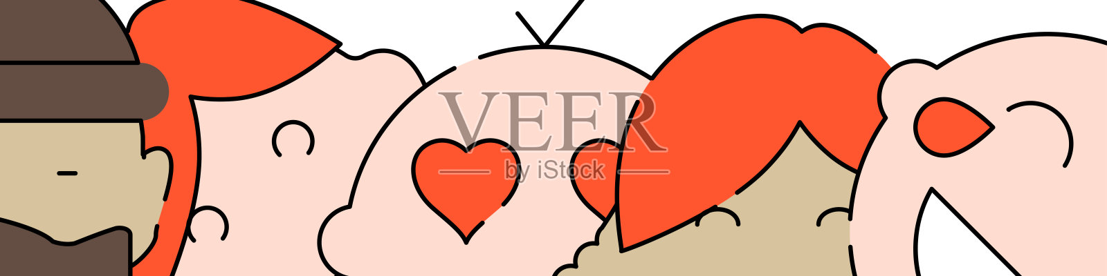 表情符号面相关的水平横幅或边框模板。平填充线矢量插图孤立的白色插画图片素材