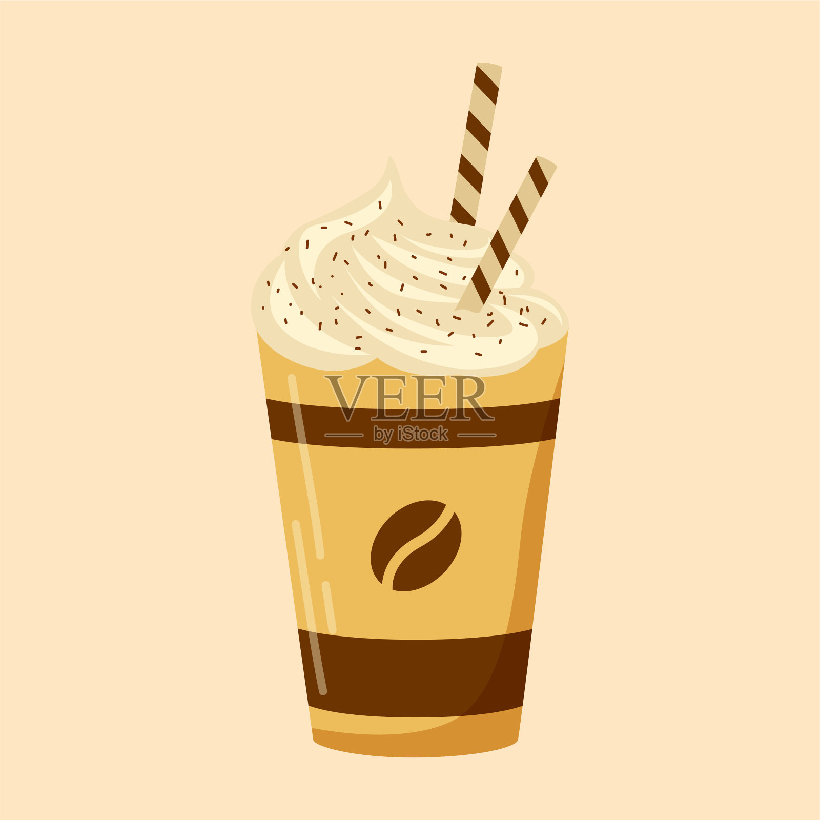 矢量秋天南瓜拿铁与奶油插图。图像印刷，明信片，横幅。插画图片素材