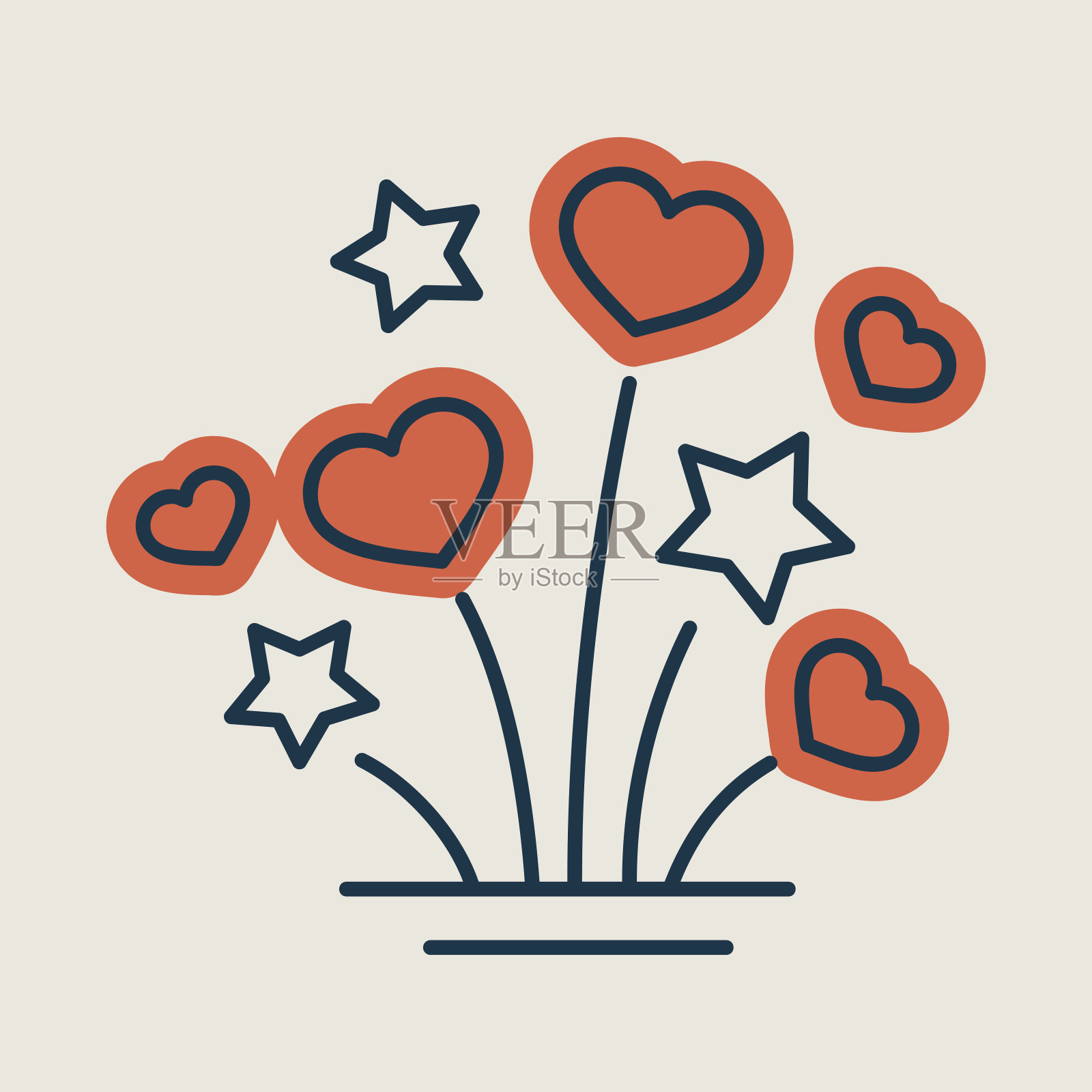 烟花爆炸溅起星星和心插画图片素材