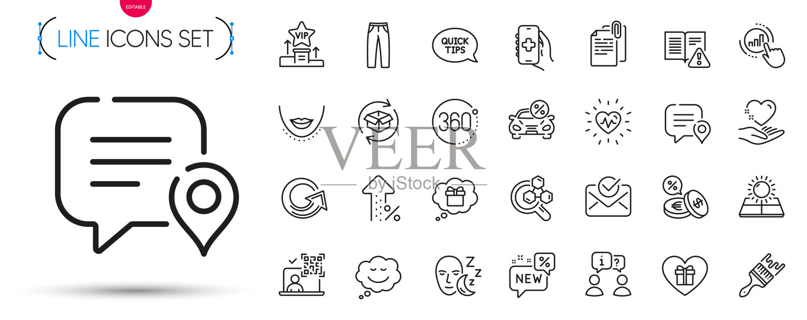 包360度，太阳能源和批准的邮件线路图标。象形图图标。向量图标素材