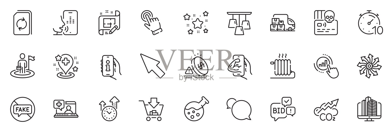 图标包定时器，健身和二氧化碳线图标。用于web应用程序。矢量图标素材