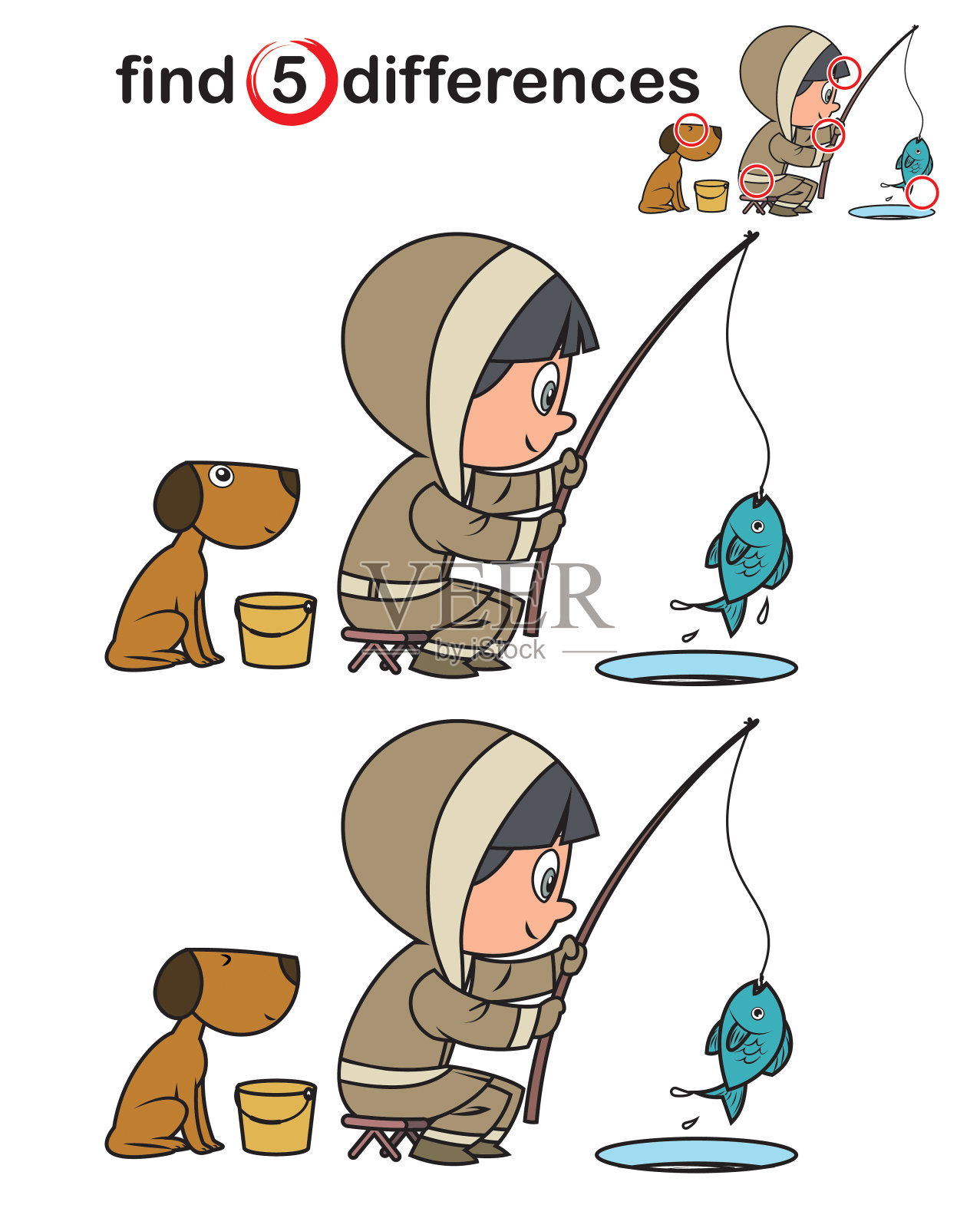 发现差异，爱斯基摩人捕鱼设计元素图片